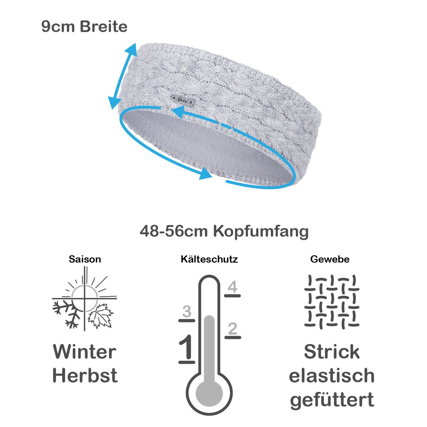 Stirnband Winterstirnband Damen Stirnband Kopfband hellgrau Ohrenschützer (1-St) gefüttert Winter Faera Band