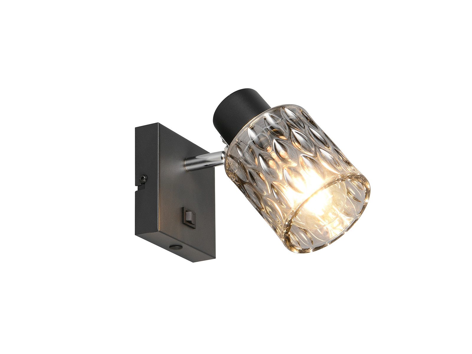 Reality Leuchten LED Wandstrahler, Dimmfunktion, LED wechselbar, Warmweiß, innen Wandleuchte, Spot mit Struktur Rauchglas schwenkbar, Höhe 16cm