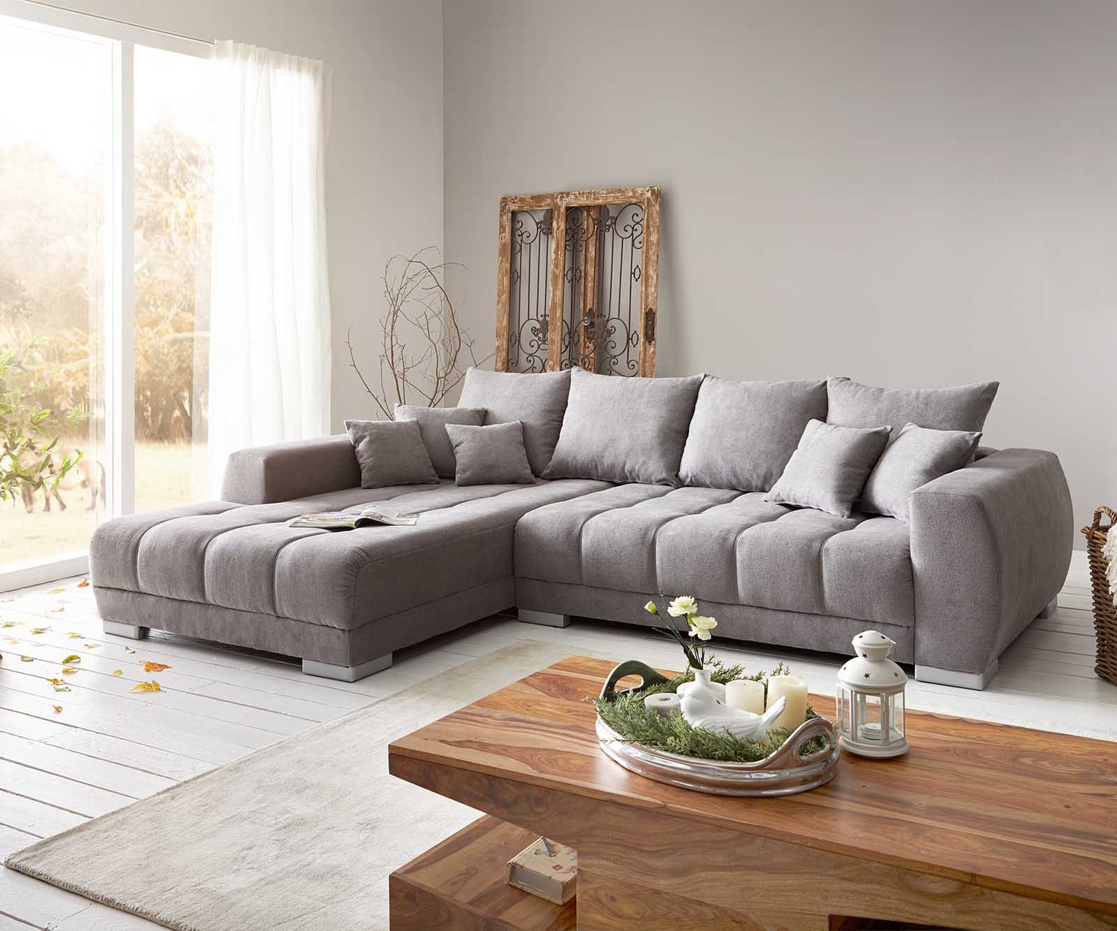 DELIFE Ecksofa Josea, Mikrofaser Steingrau 300x220 cm Recamiere links Eckso günstig online kaufen