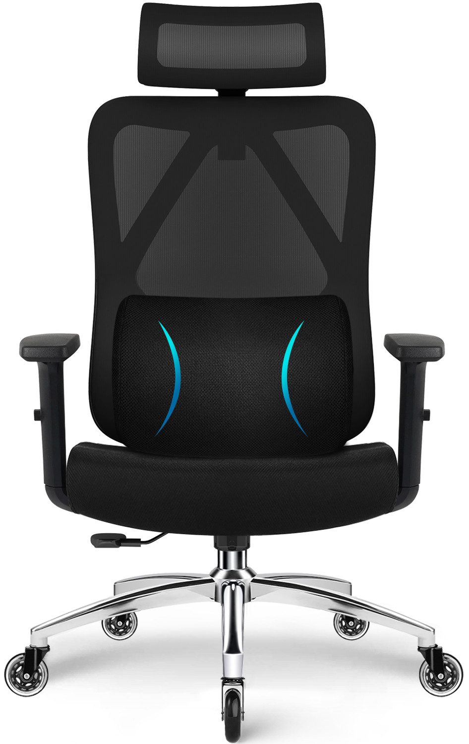 Lexzurn Bürostuhl Bürostuhl ergonomisch, Chefsessel Drehstuhl mit Lendenwirbelstütze (Computerstuhl Home Office Chair), Höhenverstellbarer Netzstuhl mit Klappbare Armlehnen