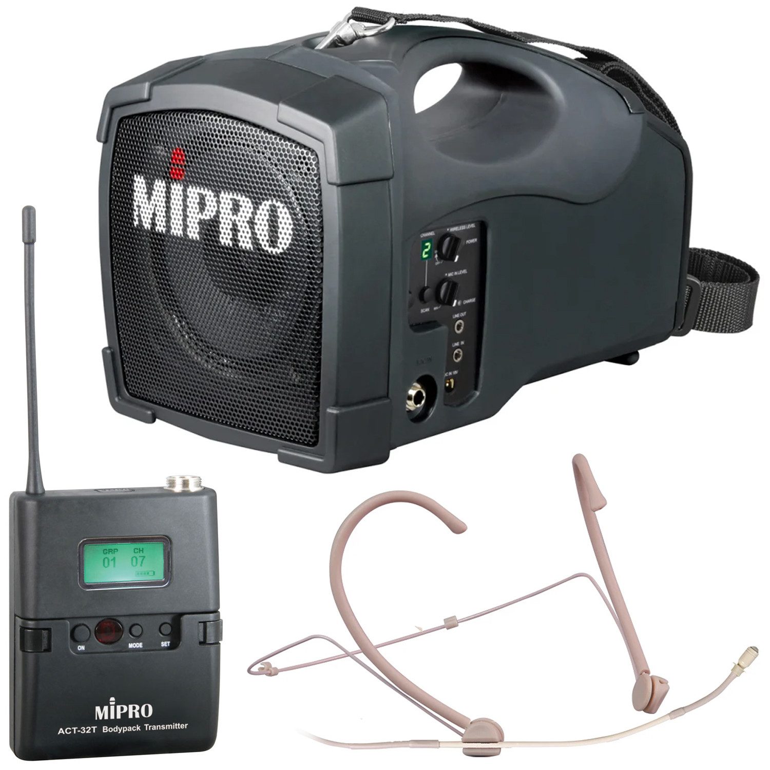 Mipro Audio Mipro MA-101B mobiler Lautsprecher mit Funk-Sender und Headset Portable-Lautsprecher (823-832 MHz, 45 W, Akkubetriebener Lautsprecher mit Funk-Sender und Headset)