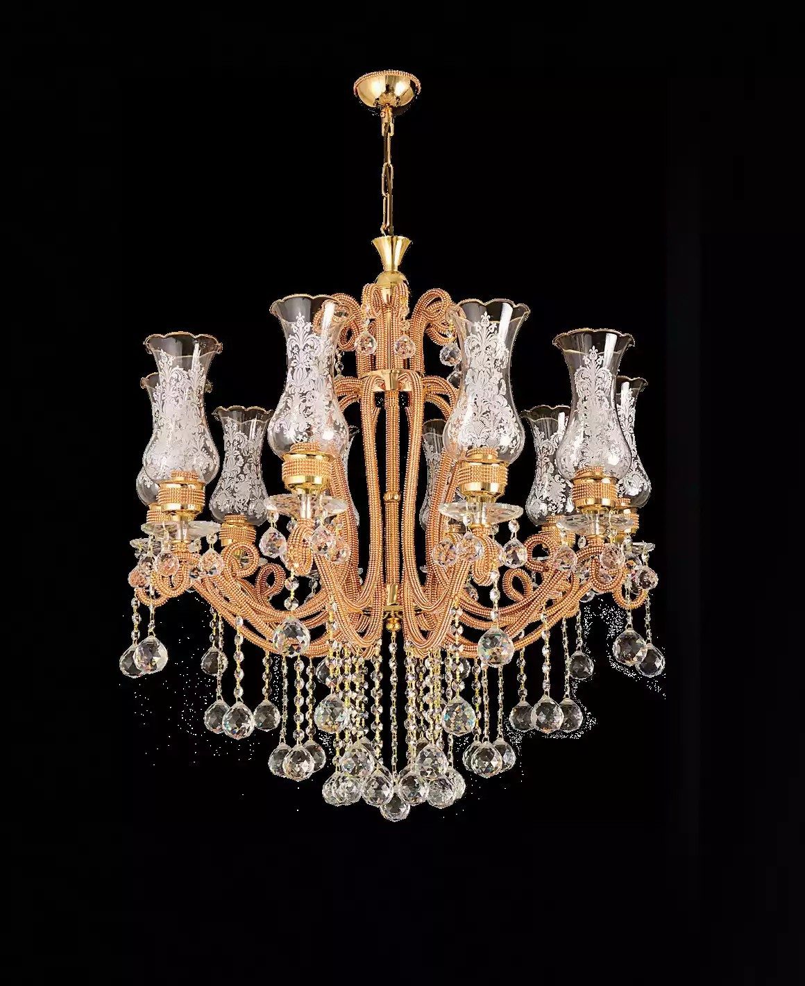 JVmoebel Kronleuchter Kristall Deckenlampe in Gold mit eleganten Verzierungen, Made in Europa