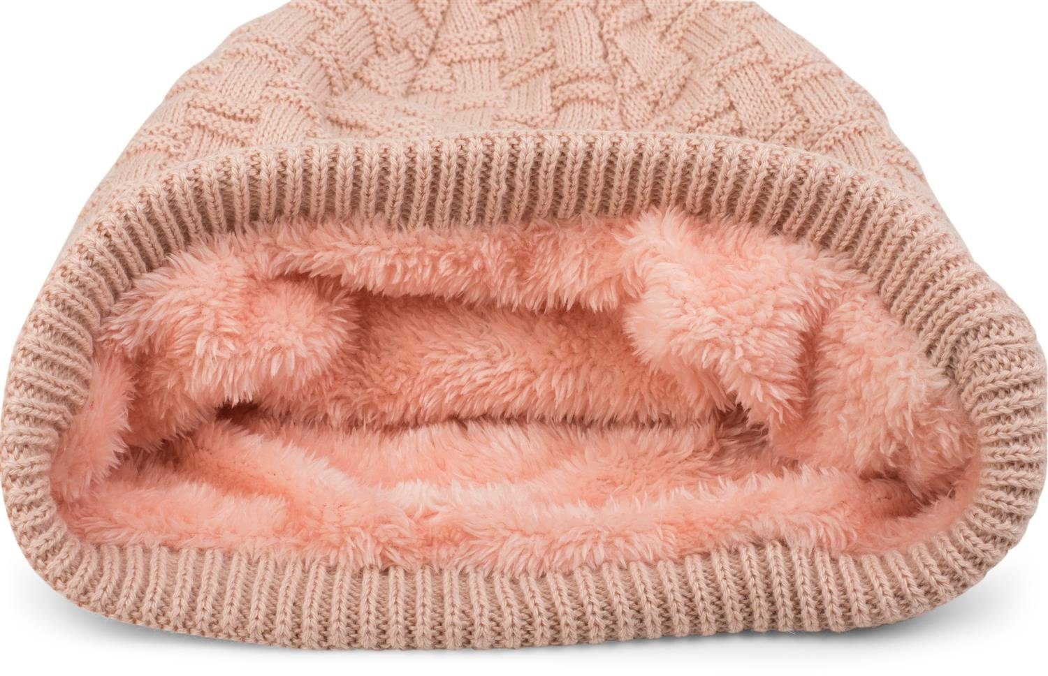 Teddyfleece Altrose Flecht und mit Feinstrick (1-St) Muster Strickmütze Beanie styleBREAKER