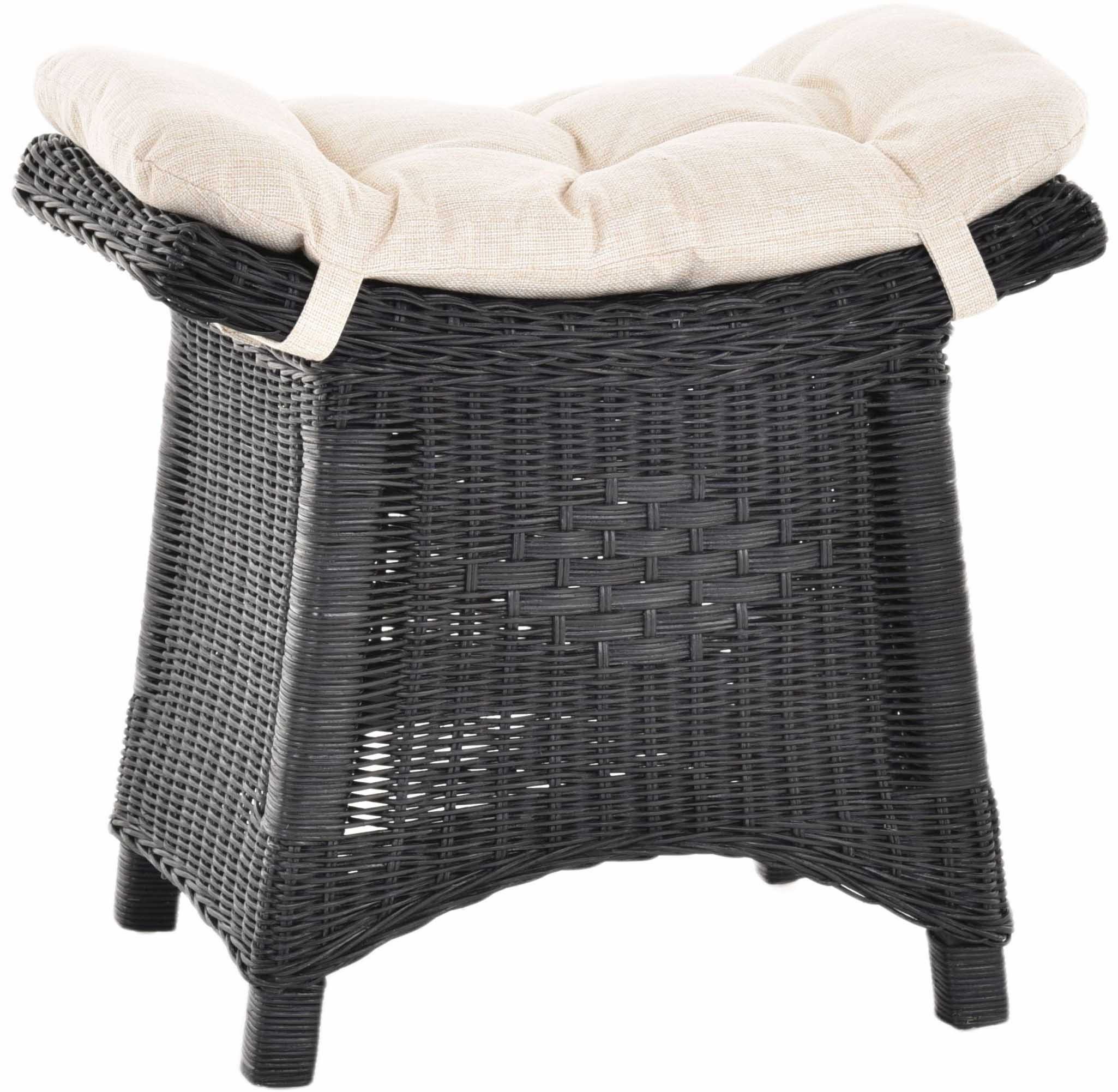 Krines Home Sitzhocker Fußhocker Stabiler Sitz-Hocker/Schemel aus echtem Rattan mit Kissen