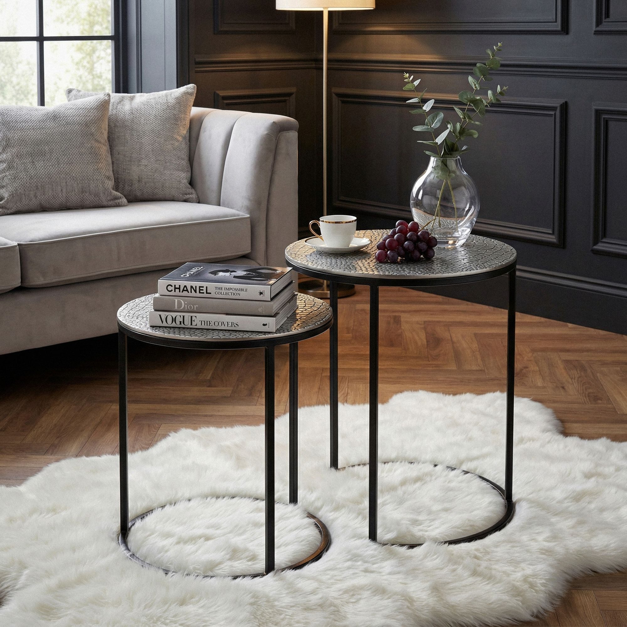 FINEBUY Beistelltisch FB73720 Metall Beistelltisch Alu Wohnzimmertisch Couchtisch Aluminium (Dekorative Ablage mit strukturierter Oberfläche), Kompakte Tische für moderne Wohnräume