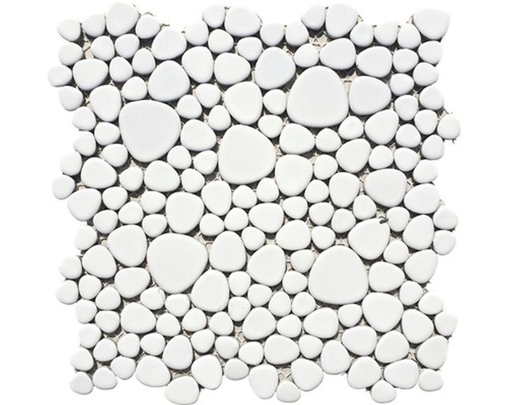 Mosani Mosaikfliesen Kieselmosaik Pebbles Keramikdrops Mosaik Kiesel uni weiß