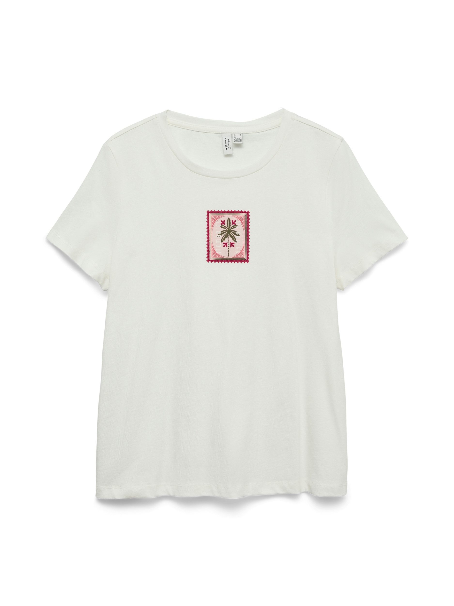 Vero Moda T-Shirt VMJOFIA SS O-NECK T-SHIRT JRS BTQ, Snow White/PATCH