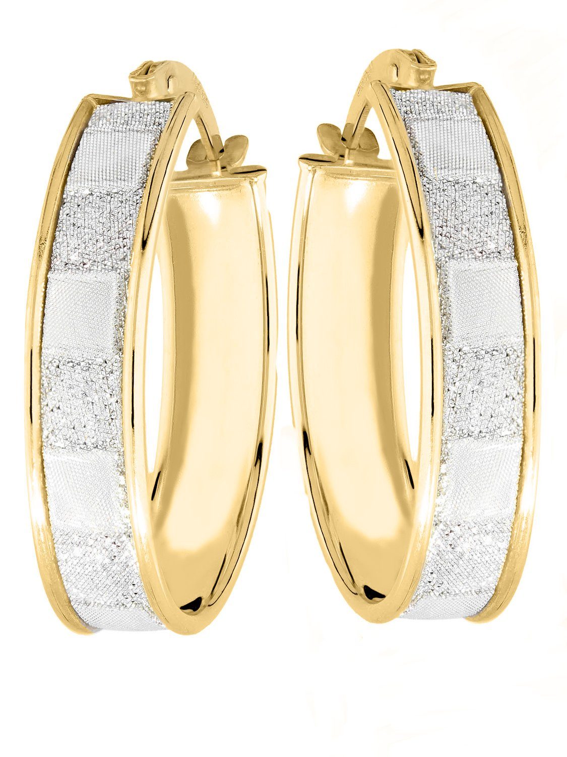 My Gold Paar Creolen Damen Ohrringe Gold 375 mit Trend-Carbon-Auflage (Silber) - Katja (Set, 2-tlg., inkl. Schmuckbox), Geschenke