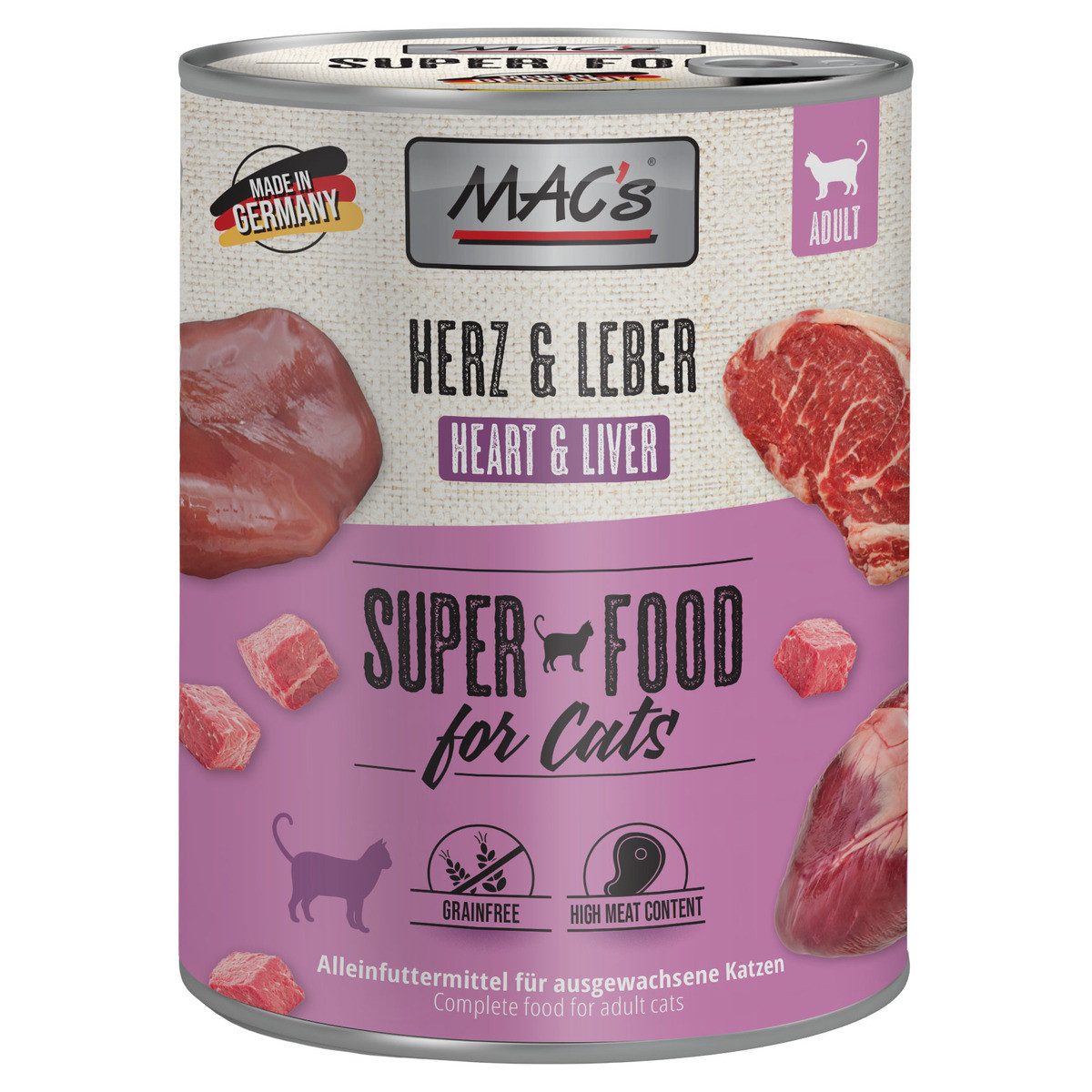 MAC'S Herz & Leber 800 g - 6 Stück, Nassfutter für: Katze
