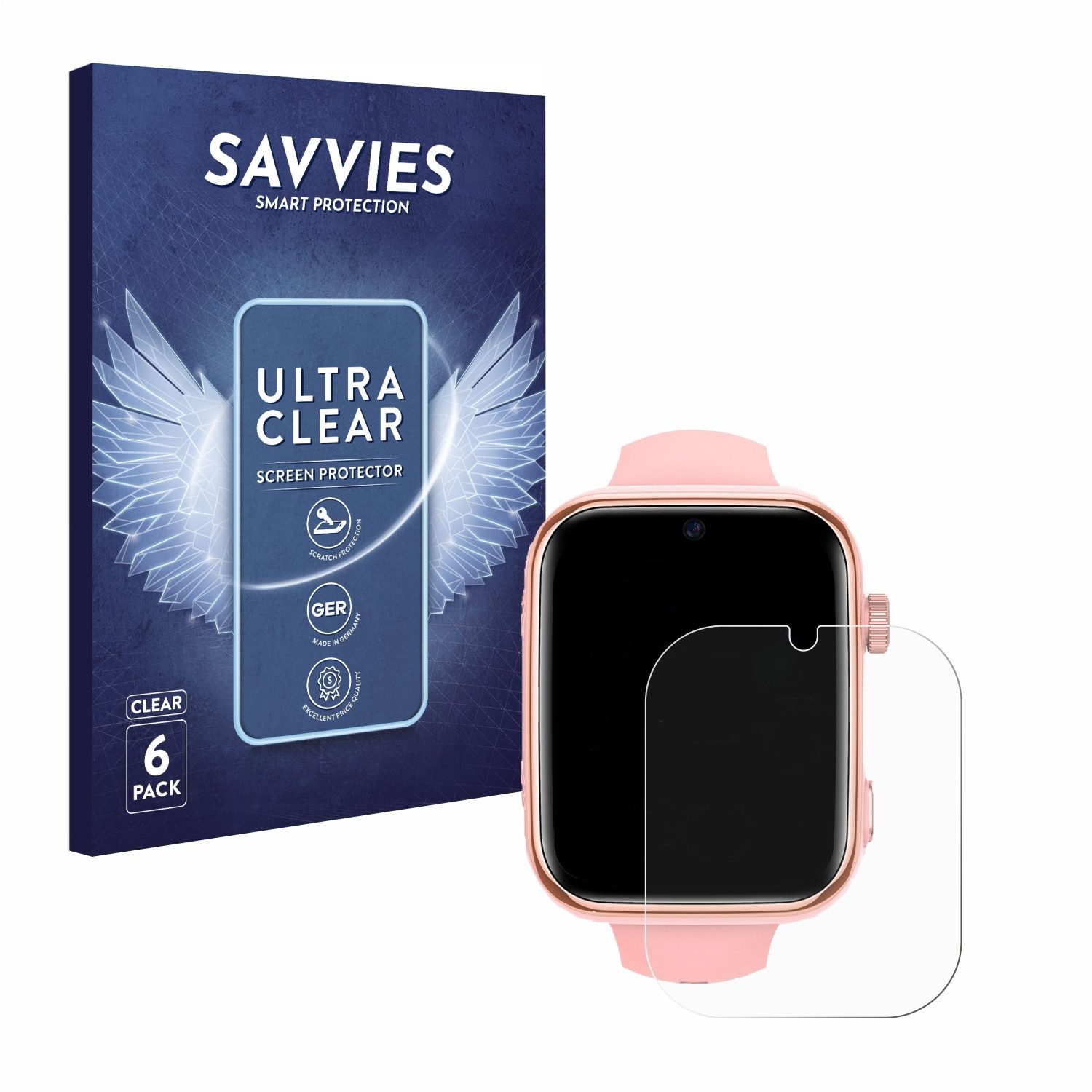 Savvies Displayschutzfolie Schutzfolie für Banlvs Kids Smartwatch 1.83", 6 Stück, Displayschutz Schutz Folie Klar Transparent
