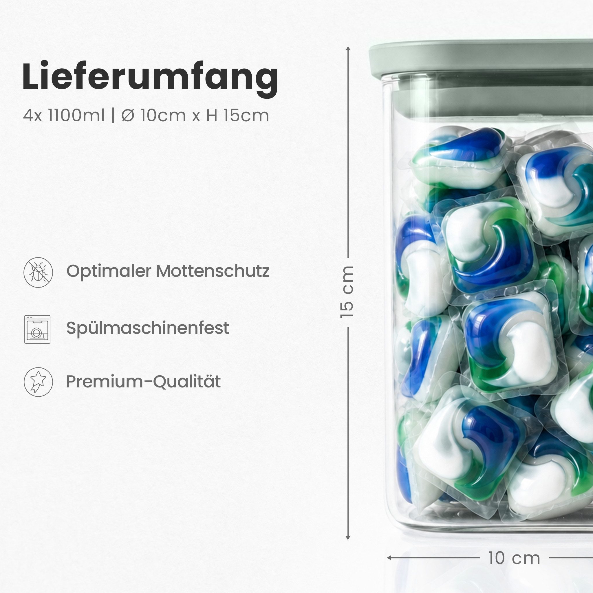 Lemontree Aufbewahrungsdose Waschmittel Aufbewahrung Glas - Luftdichter Silikonverschluss (Glasbehälter mit Deckel Vorratsgläser Waschpulver Aufbewahrungsbox), Bruchsicher, Borosilikatglas Spülmaschinenfest -Stapelbar & Nachhaltig