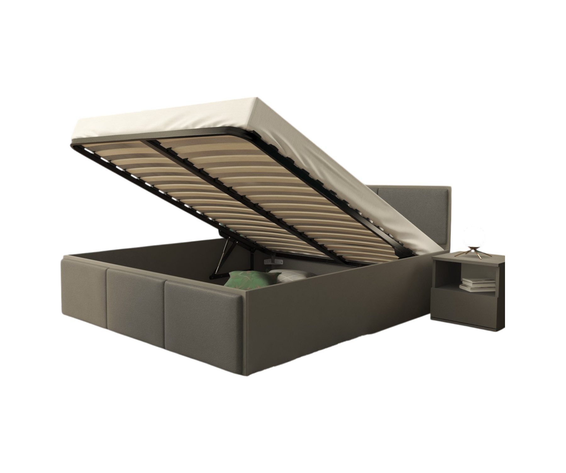 thematys Stauraumbett mit Bettkasten & Lattenrost – Polsterbett 120x200–180x200 – (Optional mit 28 cm H3/H4 Taschenfederkern oder 23 cm Taschenfederkern-Matratze H2, hydraulisches Stauraumbett)