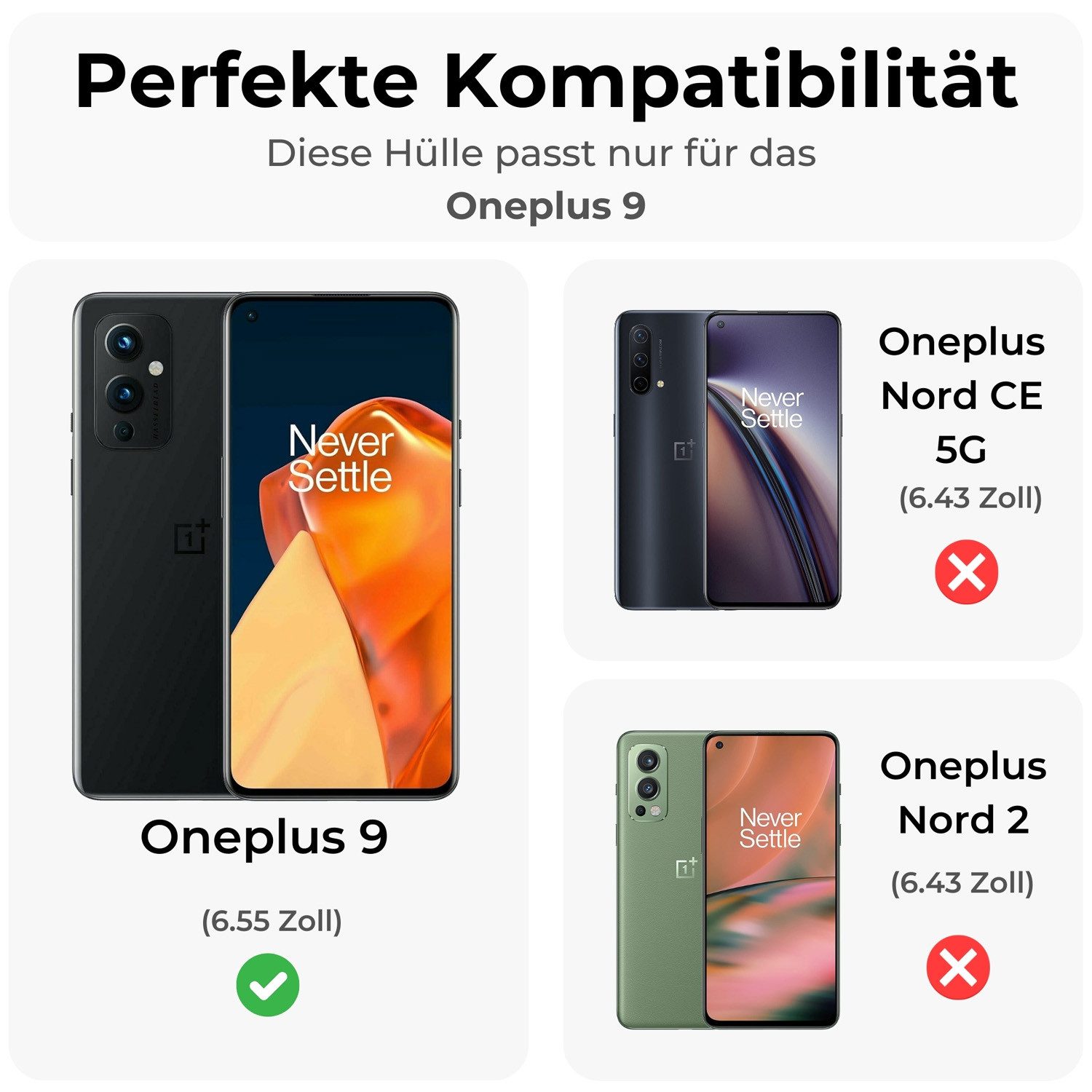 betterfon Handyhülle Handytasche für OnePlus 9 Klapphülle Flip Case Schwarz, 3 Kartenfächer, Magnetverschluss & Standfunktion im Lederlook