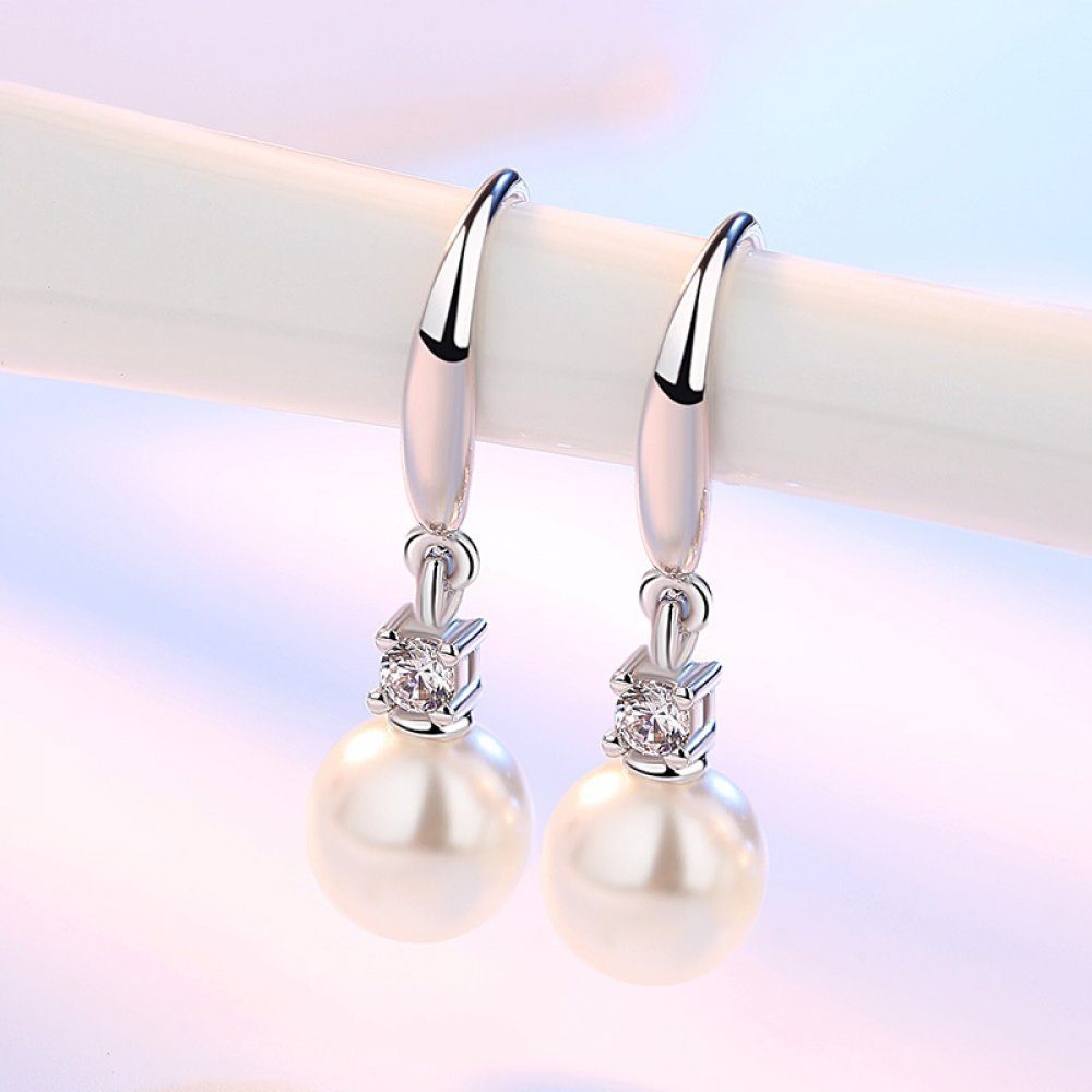 Ohrhänger Zirkonia, Damen Kupfer und Invanter Quasten-Design, Paar mit anmutigem Perlen Ohrringe