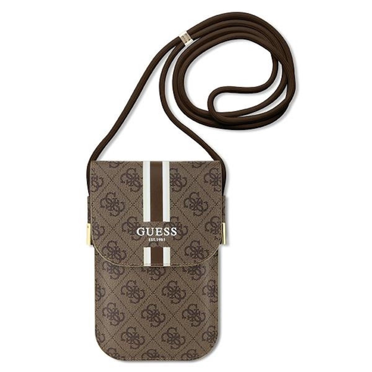 Guess Smartphone-Hülle Guess Torebka Universell Handy Tasche Umhängetasche 4G Stripes Braun