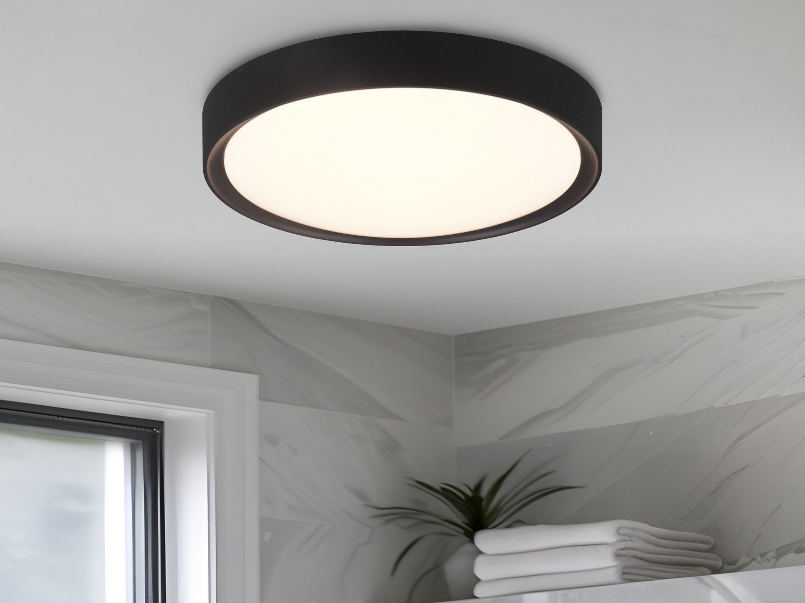 TRIO Leuchten LED Deckenleuchte, LED fest integriert, Warmweiß, Flache Badezimmer Lampe, Bad-Lampe Decke in Schwarz, Gäste WC, Ø 33cm