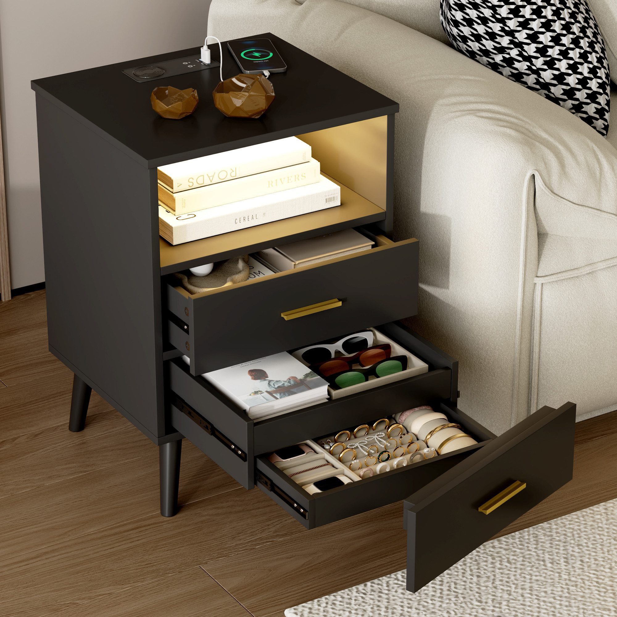 LVSOMT Nachttisch mit Beleuchtung LED und Ladefunktion USB & Type-C (1 Tisc günstig online kaufen