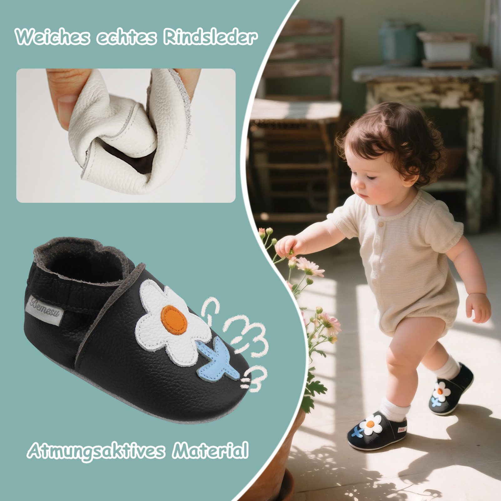 Bemesu Bemesu Baby Leder Krabbelschuhe Lauflernschuhe Rutschfest Krabbelschuh Echtes Leder