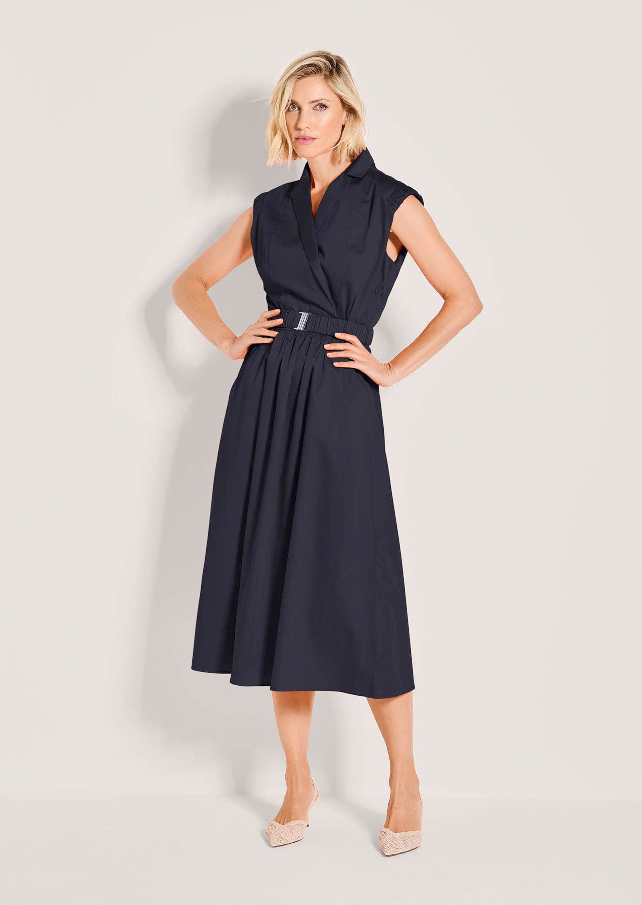 MADELEINE Midikleid Sommerkleid mit Gürtel Midikleid mit Reverskragen, Taschen, Knielänge und ohne Arm