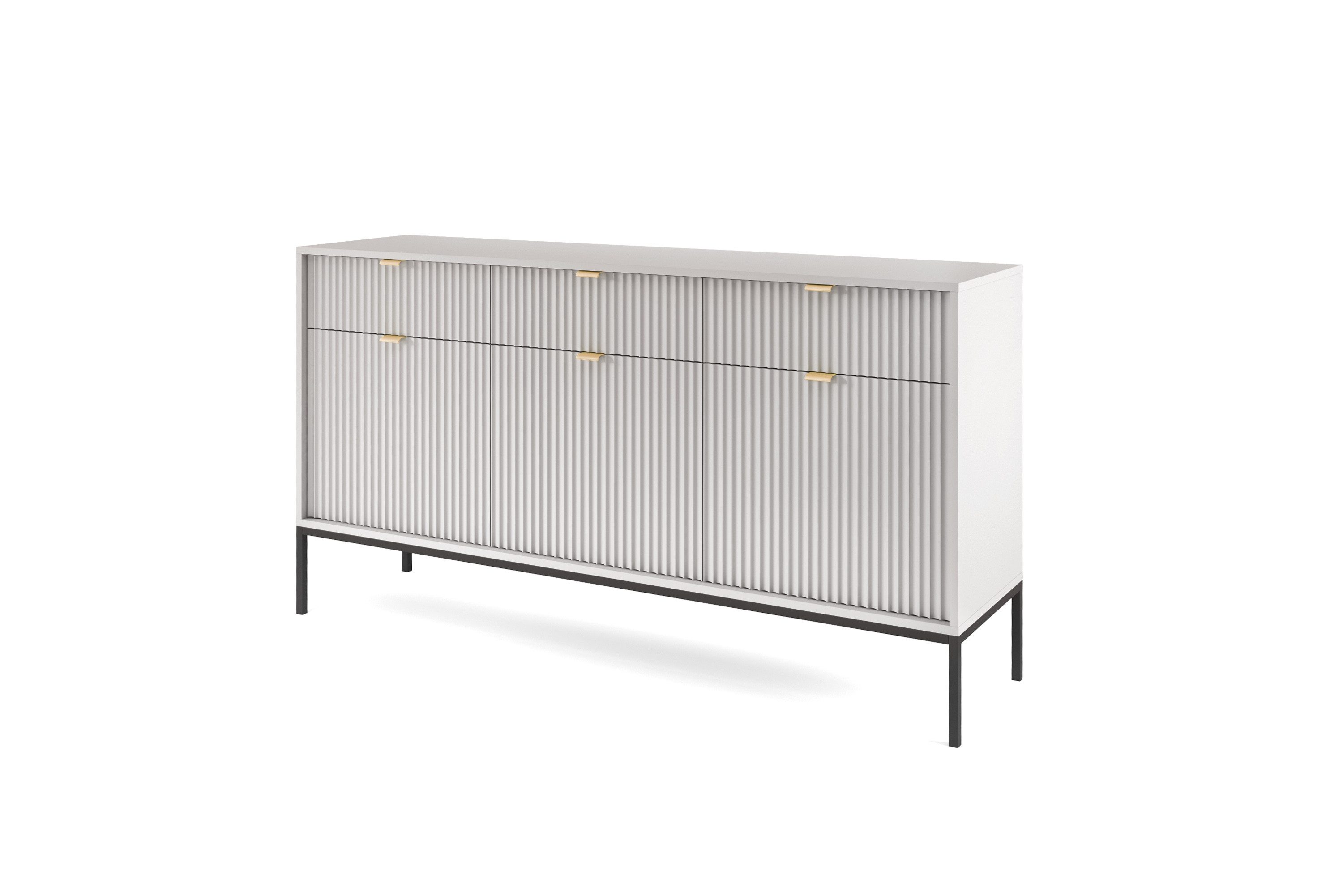 Goldstoff Kommode Milano 154 cm mit geriffelter Front und Metallrahmen (Moderner Schubladenschrank - für Wohnzimmer, Flur, Schlafzimmer), stabile Metallkonstruktion, Soft-Close