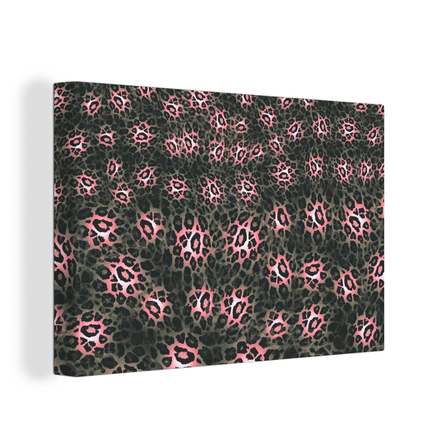 OneMillionCanvasses® Leinwandbild Leopardenmuster - Rosa - Grau - Tiere, (1 St), Wandbild Leinwandbilder, Aufhängefertig, Wanddeko, 30x20 cm