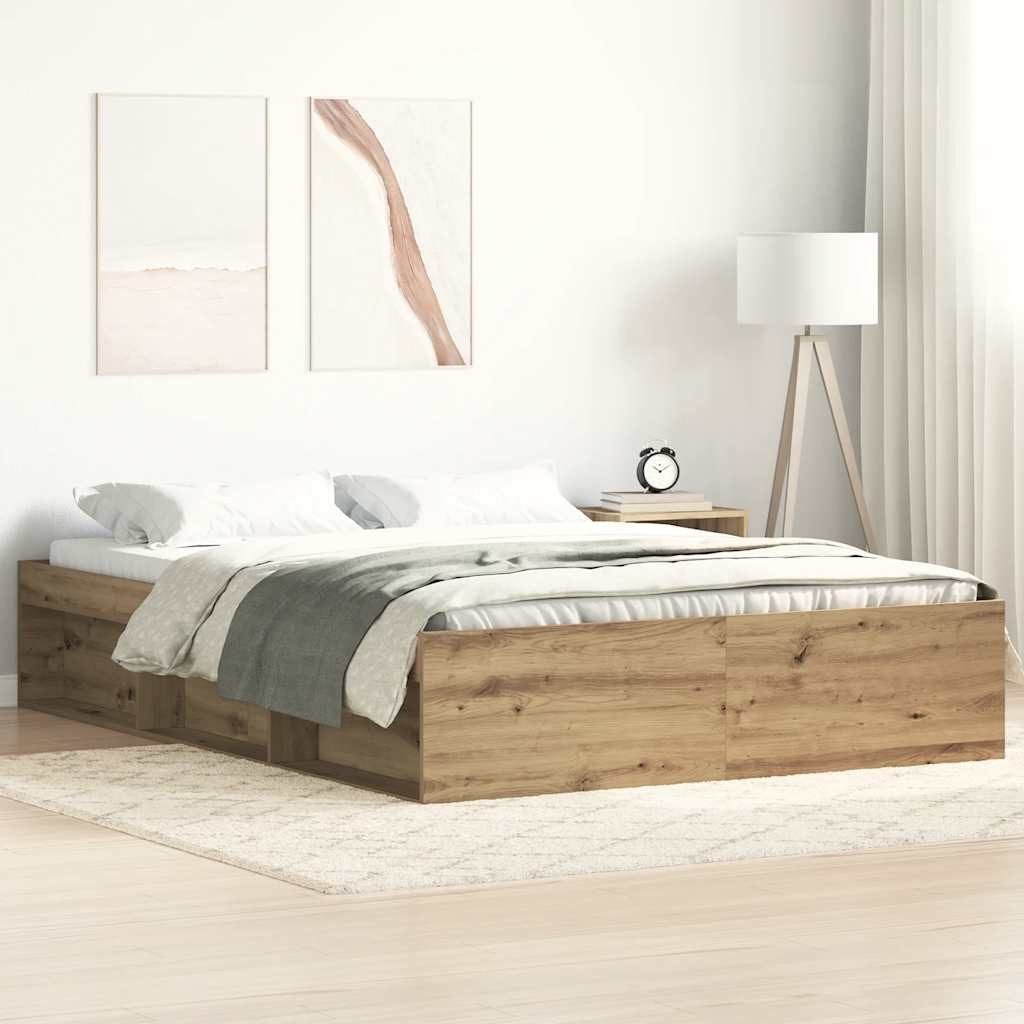 furnicato Bettgestell 193 x 123 x 35 cm Artisan-Eiche Massivholz mit Stauraum (1-tlg), Stabiles Einzelbett mit integriertem Stauraum für dein Schlafzimmer