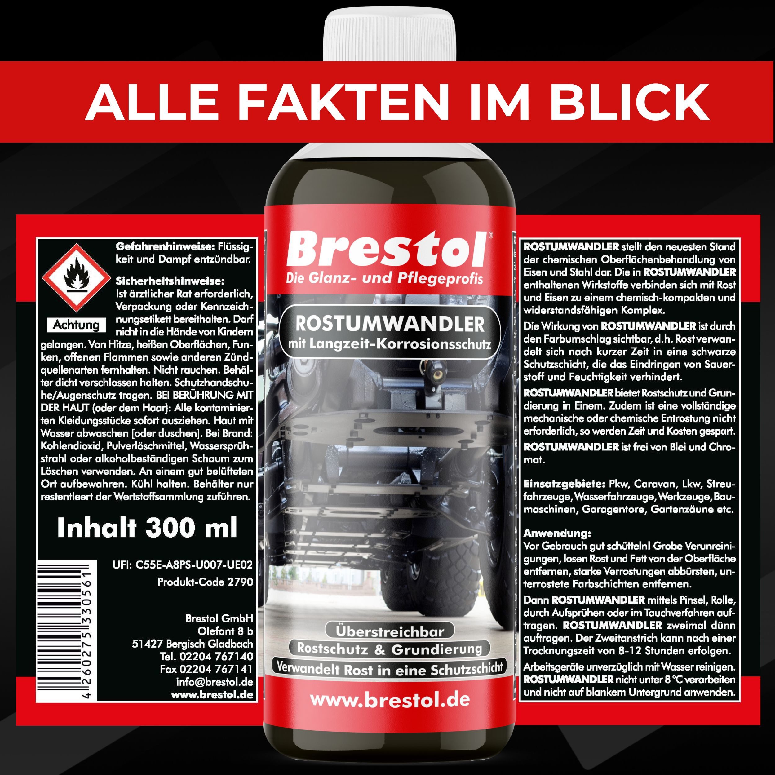 Brestol Rostumwandler, Rostentferner, Rostschutz Rostentferner (Rostschutz und Grundierung in Einem Langzeit Schutz)