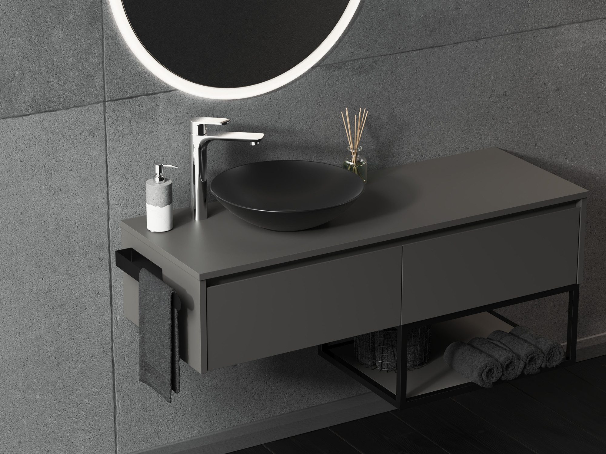 Aqua Bagno Aufsatzwaschbecken Waschschale Handwaschbecken rund schwarz matt Gästebad