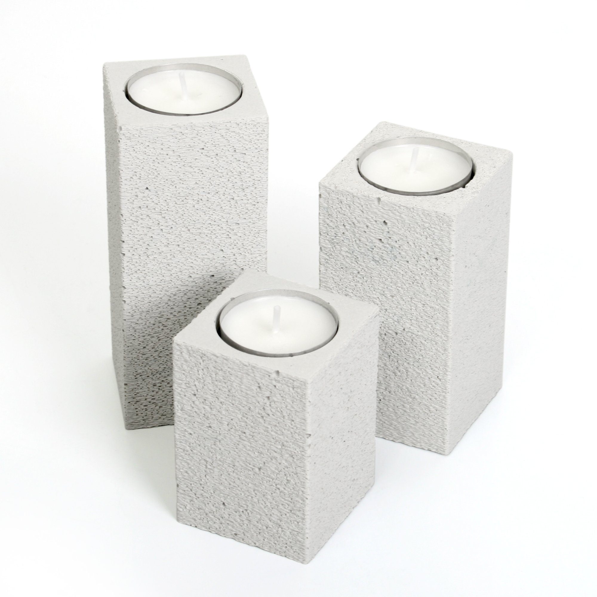 3er-Set), Feder Einzelstück Kerzenständer Design Beton Set aus und Handgegossene Kreative ein Kerzen; (Set, Teelichter Kerzenständer im Unikat 3er für jedes