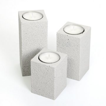 Kreative Feder Kerzenständer Handgegossene Design Kerzenständer aus Beton im 3er Set (Set, 3er-Set), für Teelichter und Kerzen; jedes Einzelstück ein Unikat