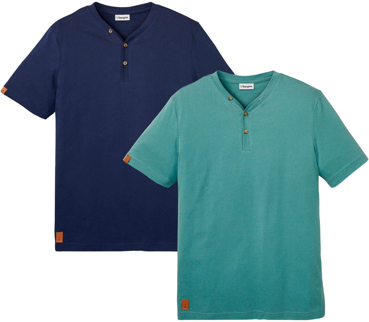 bonprix Henleyshirt (Packung, 2-tlg) Regular fit, mit Ausschnitt im Henley-Look, aus Baumwolle