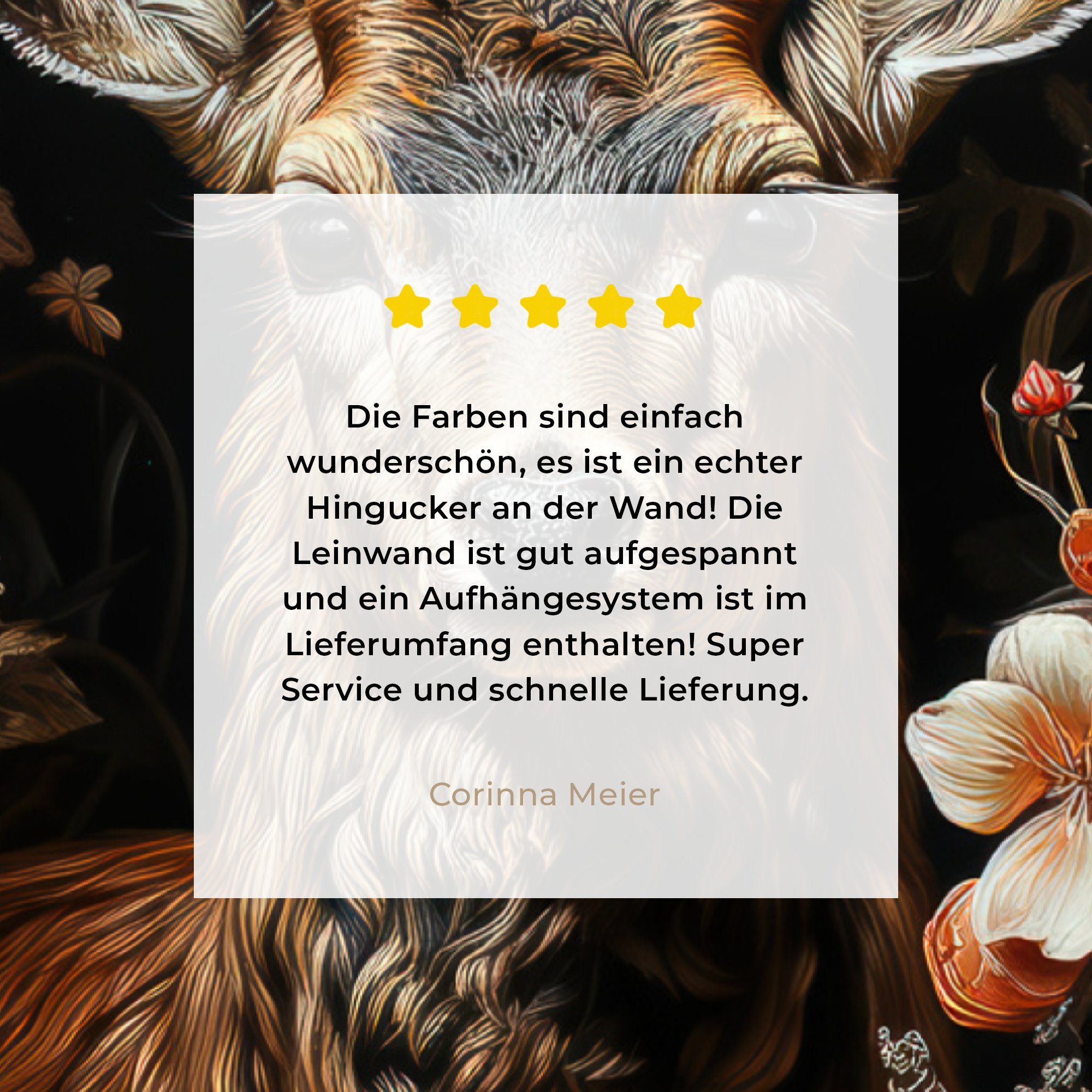Hirsch 20x30 cm Botanisch, Zackenaufhänger, Gemälde, - - inkl. Tier Leinwandbild - Blumen OneMillionCanvasses® (1 - Leinwandbild Natur bespannt St), fertig