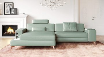 BULLHOFF Ecksofa Ecksofa Leder Eckcouch L-Form Designsofa LED Wohnlandschaft Leder Sofa Couch XXL Mint Grün Creme »MÜNCHEN IV« von BULLHOFF, Made in Europe