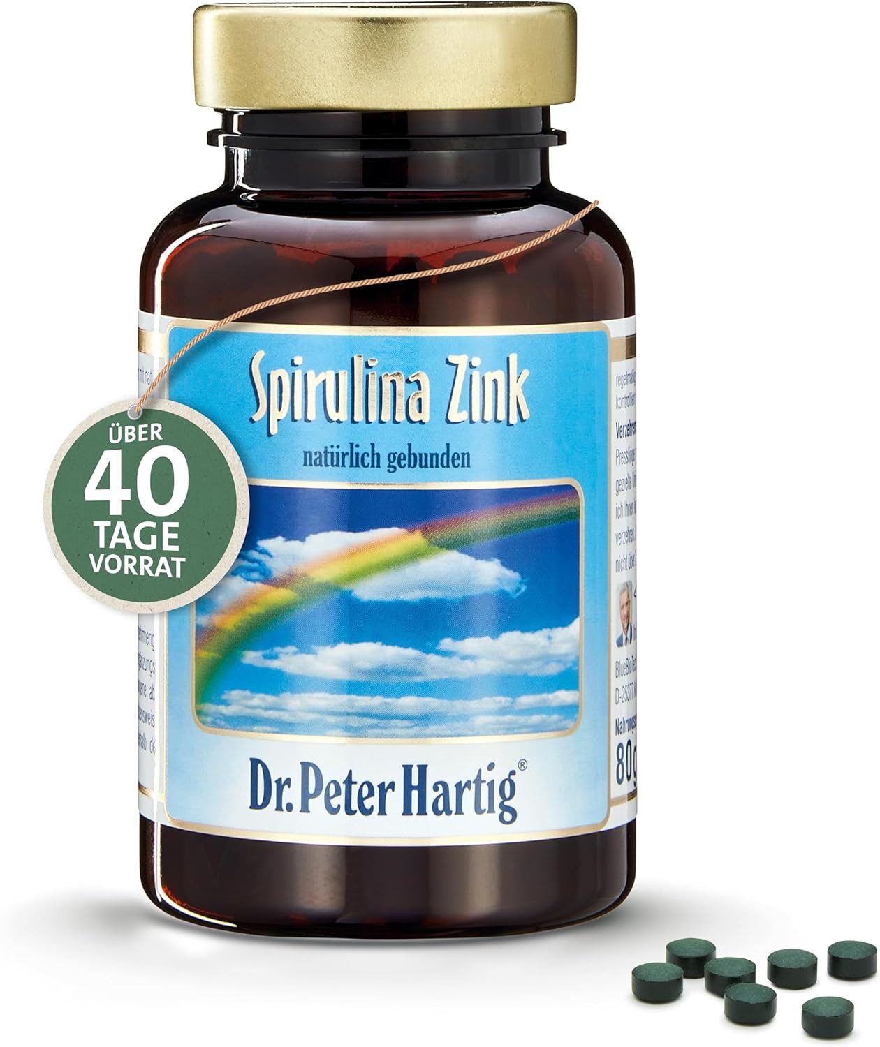 Dr. Peter Hartig Spirulina Zink, unterstützt das Immunsystem, Haut, Haare, Nägel, Presslinge, 400 Presslinge, 60-Tages-Vorrat, à 80 g, Spirulina Zink 400 Presslinge Vegan