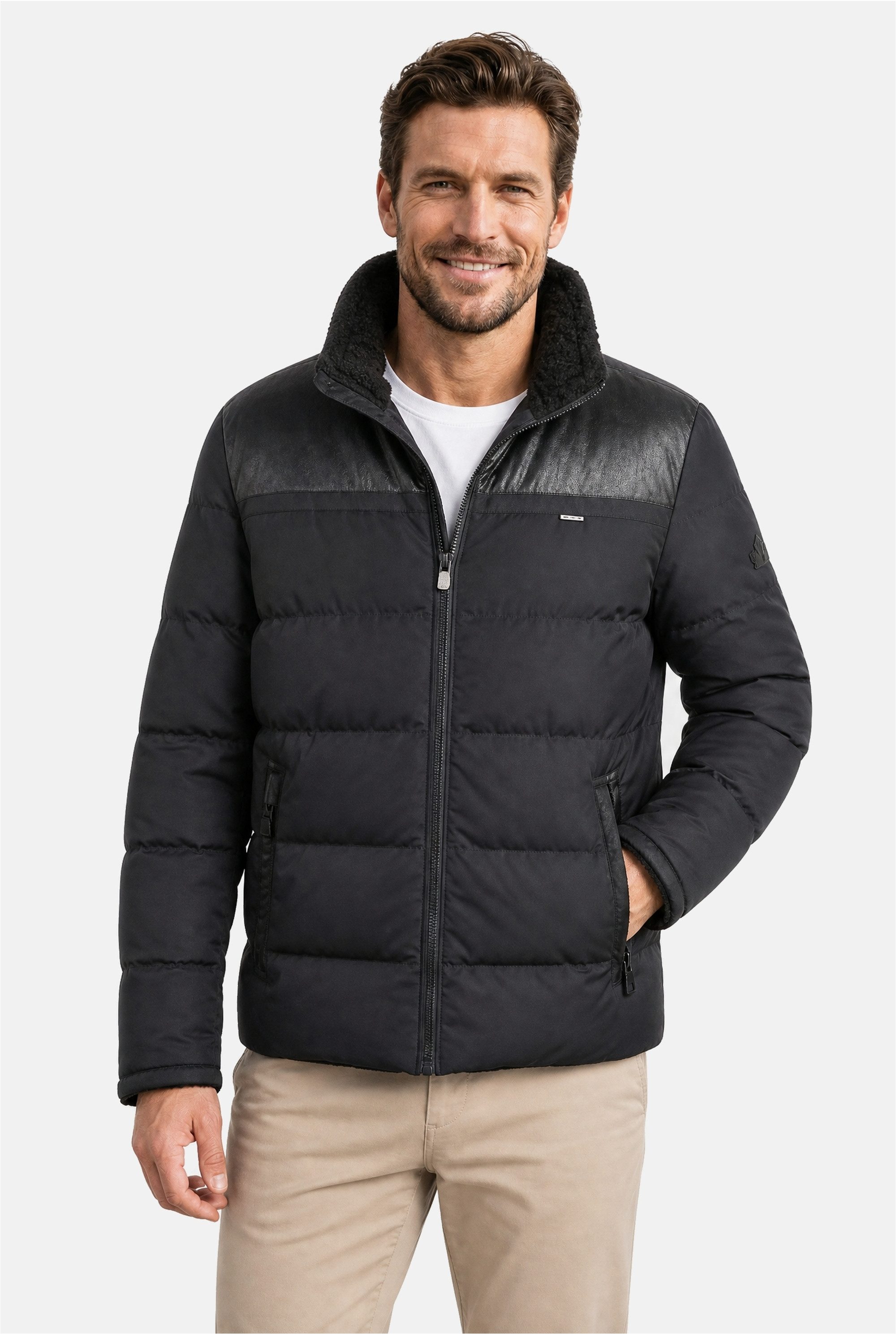 New Canadian Steppjacke Structure (1-St) mit Stehkragen und Reißverschlusstaschen
