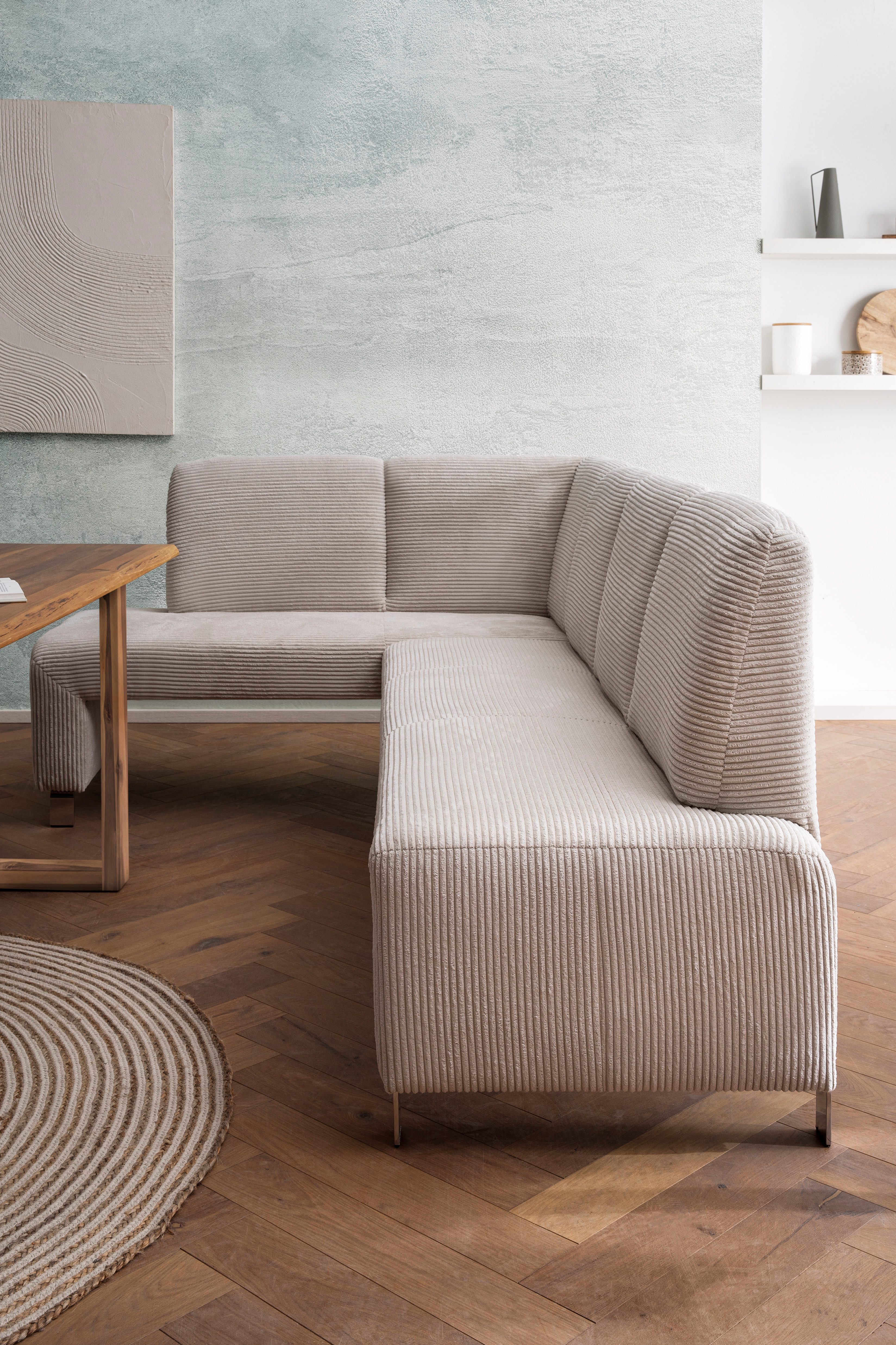 exxpo - sofa fashion Eckbank Intenso, viele Bezugsstoffe Cord, Leder, Struktur 244/157 cm (B/T), hohe Bodenfreiheit, frei im Raum stellbar, hoher Sitzkomfort