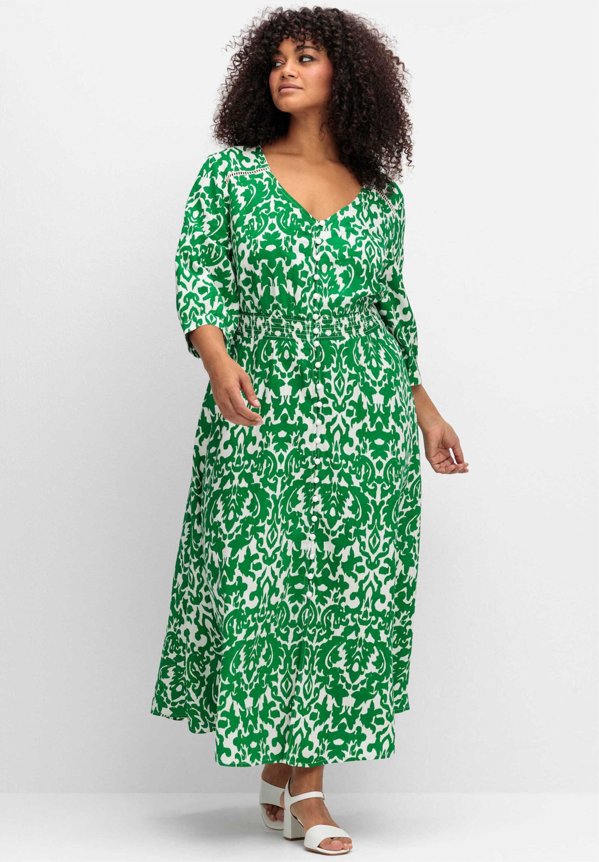 sheego by Joe Browns Etuikleid Druckkleid 3/4-Arm mit Punkteprint und gesmokter Taille