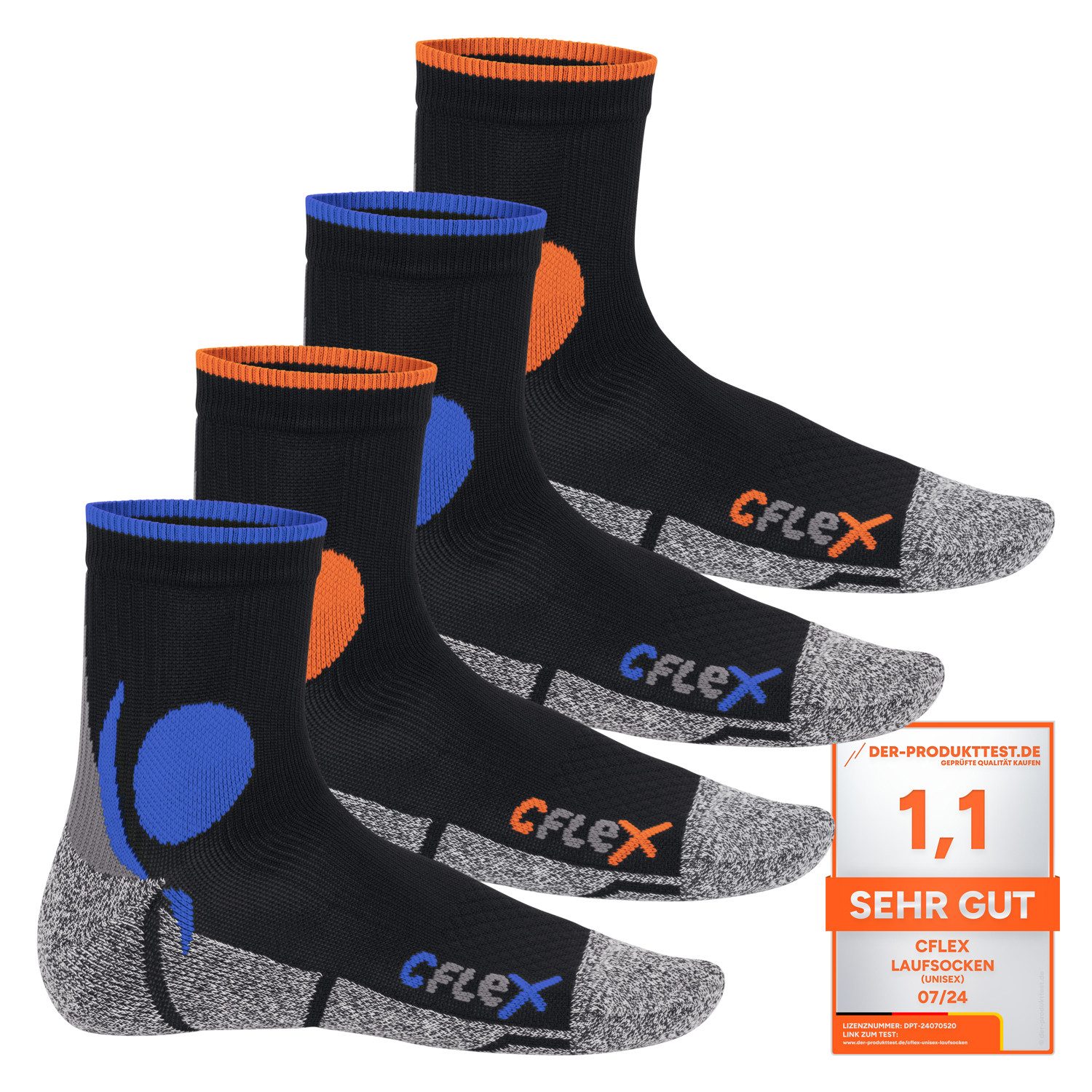 CFLEX Sportsocken Damen und Herren Running Funktionssocken (4 Paar) Laufsocken