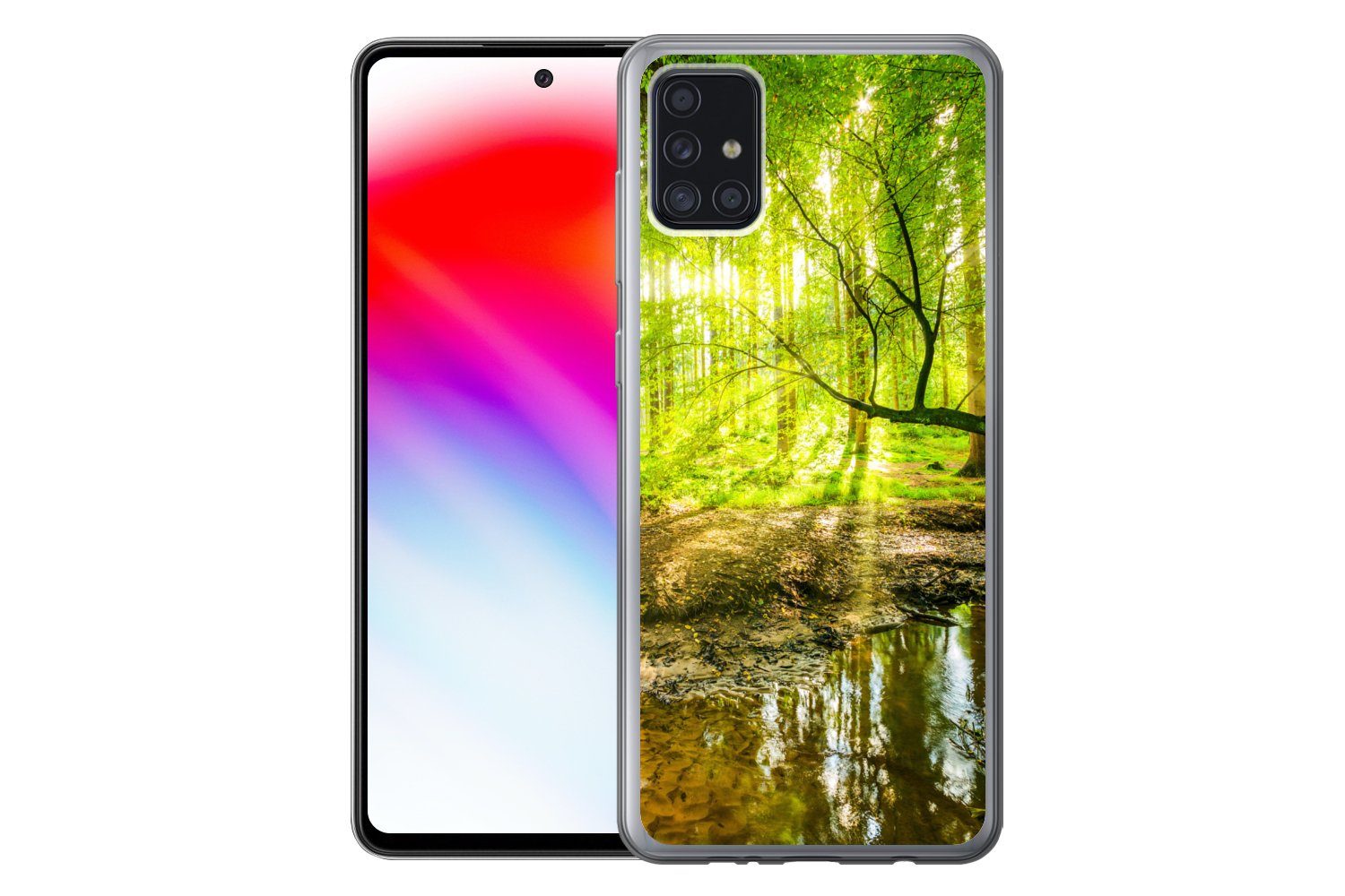 MuchoWow Handyhülle für Samsung Galaxy A52 5G Wald - Landschaft - Wasser - Bäume - Sonne -, Smartphone-Bumper, Print, Handy Schutzhülle Dünn