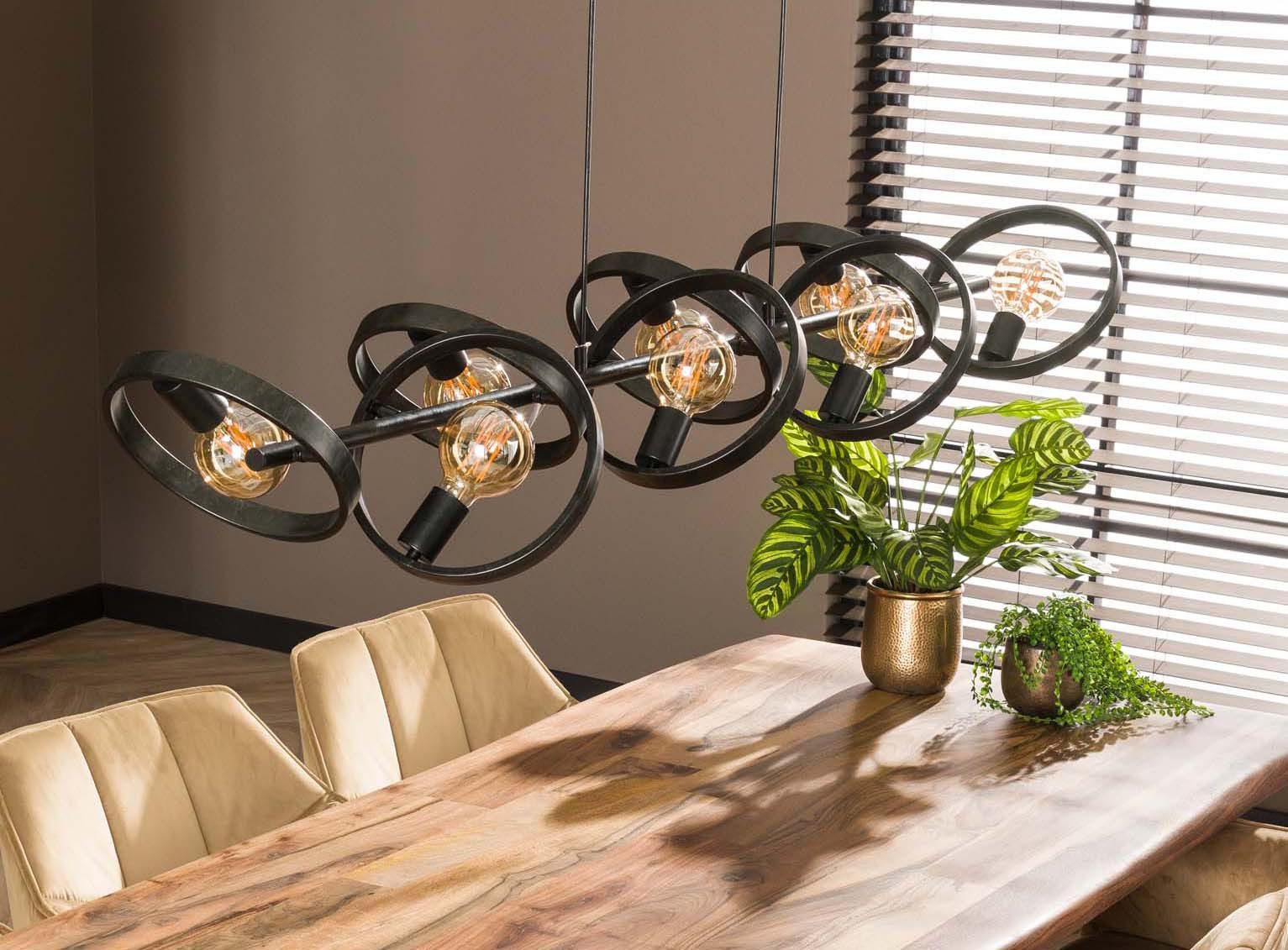 leven! Annekathrin Storkebaum Hängeleuchte Hängelampe ORBIT 8-flammig modernes industrielles Design Metall, in 2 Farben erhältlich anthrazit oder beige - Länge der Lampe 160 cm