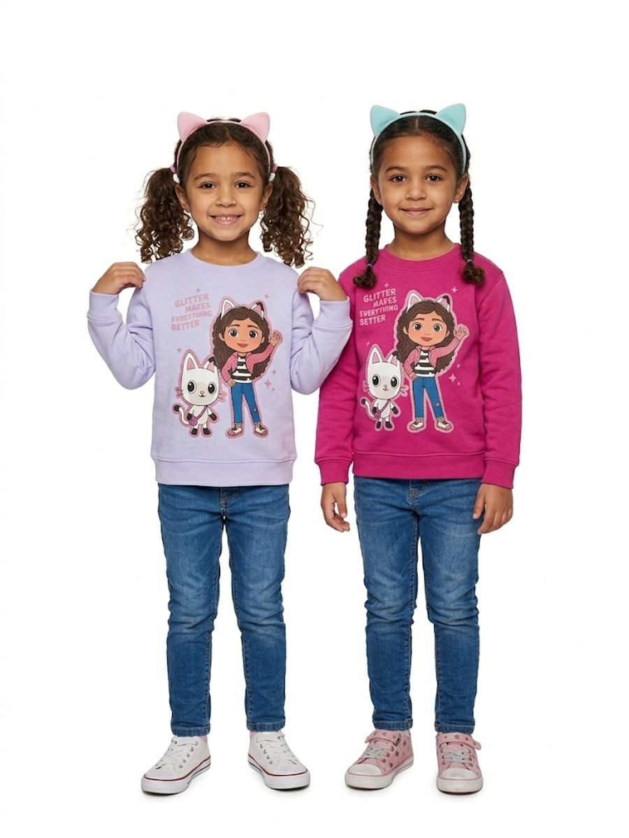 Gabby's Dollhouse Sweatjacke Gabby’s Dollhouse Mädchen Sweatshirt warm weich lila pink 98–128 Mädchen Sweashirt Pullover – Bild 4 von 4
