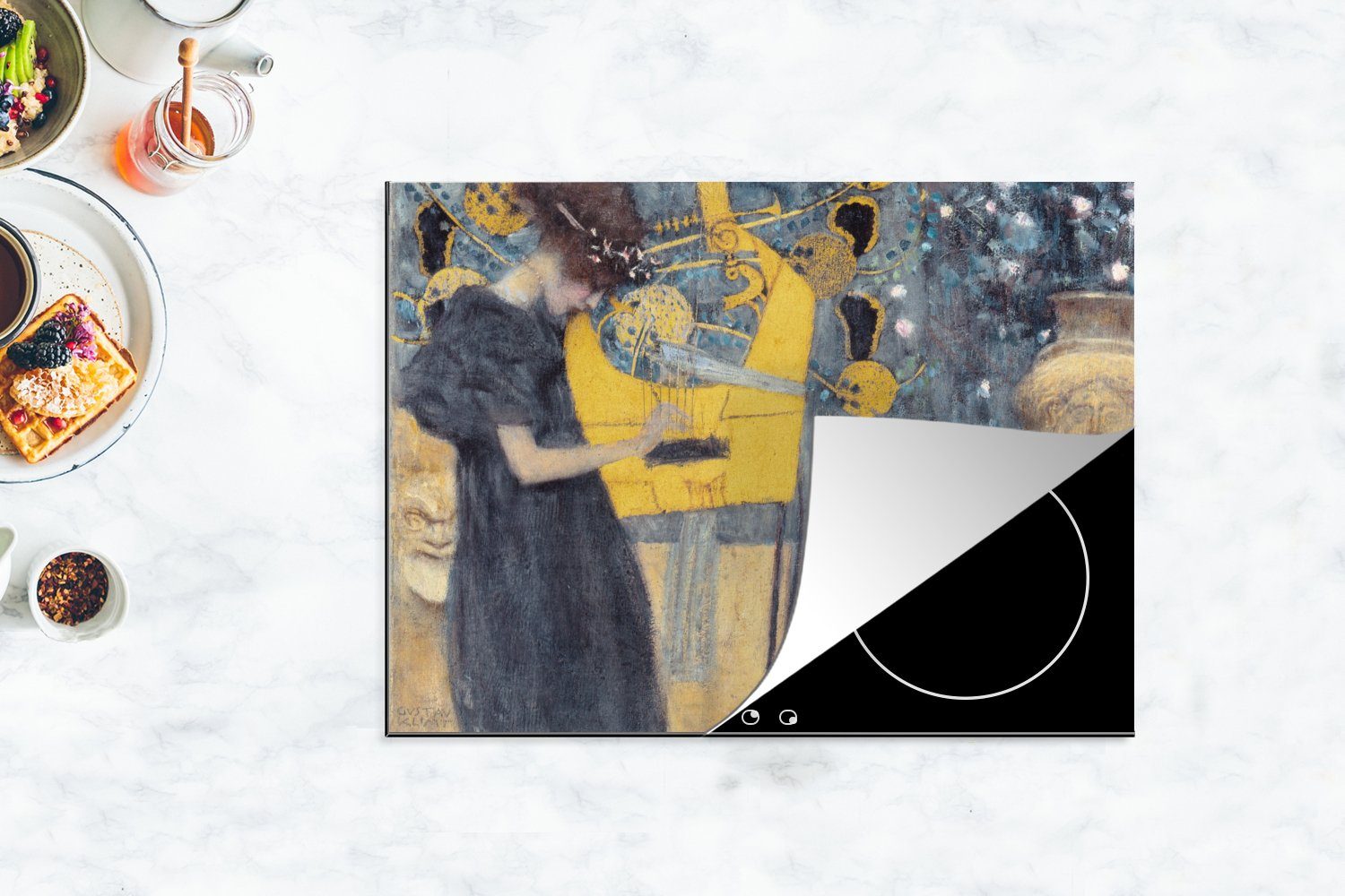 Klimt, Musik tlg), 70x52 nutzbar, Arbeitsfläche Ceranfeldabdeckung (1 Gemälde Vinyl, Die von MuchoWow Mobile Herdblende-/Abdeckplatte - Gustav cm,