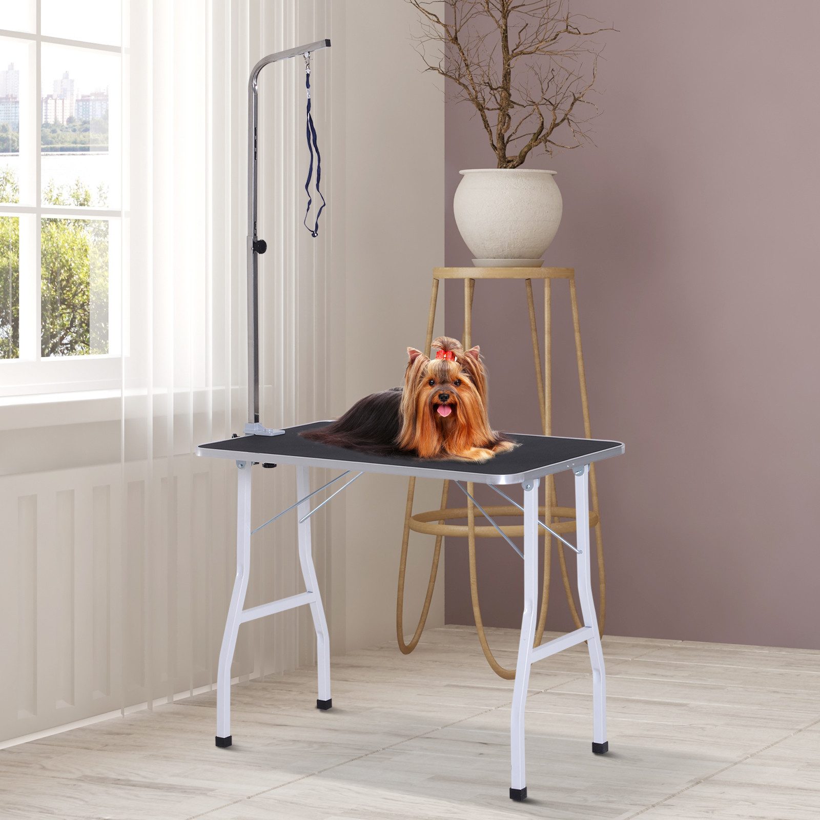 PawHut Hundeschermaschine Trimmtisch, Hundepflegetisch, Schlingen, rutschfest Oberfläche, Haustierpflegetisch, Schwarz 91,5 x 61,5 x 76 cm