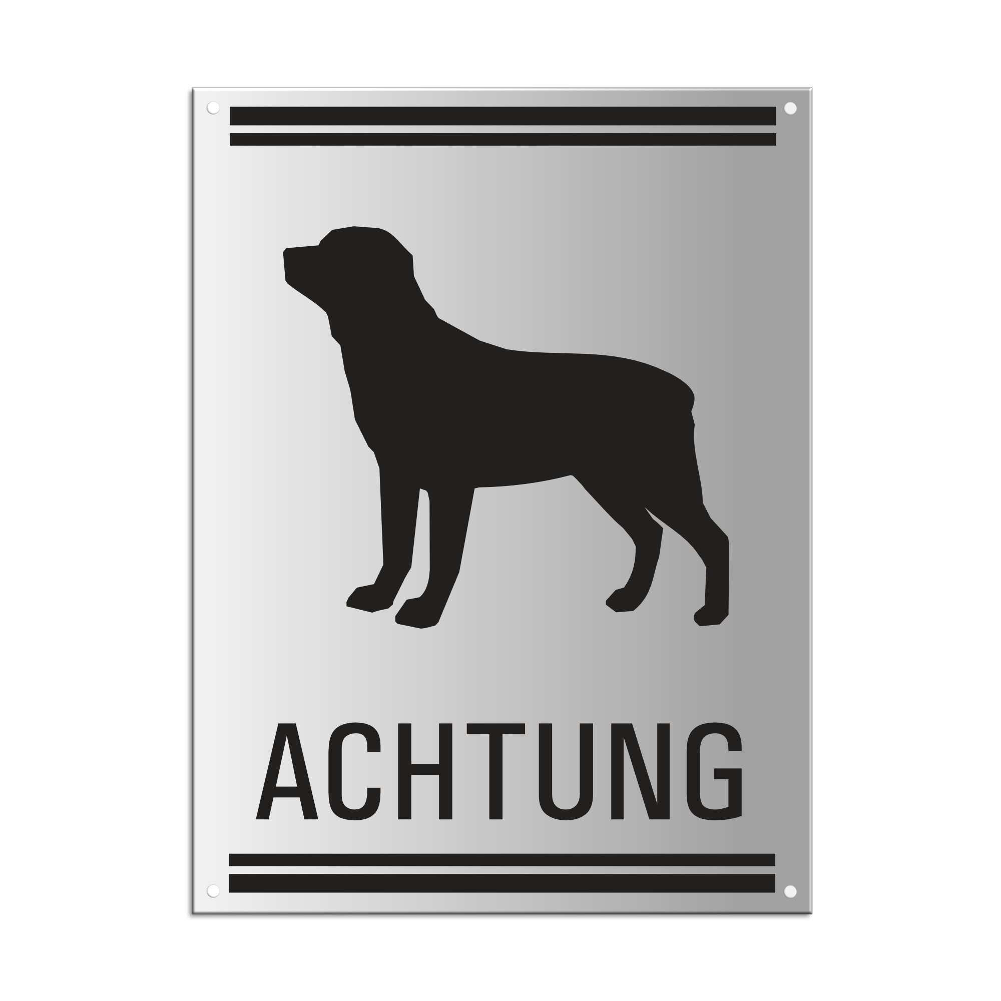 OFFORM DESIGN Warnschild Achtung Hund 200 x 150 mm 4-fach gelocht Aluminium matt eloxiert