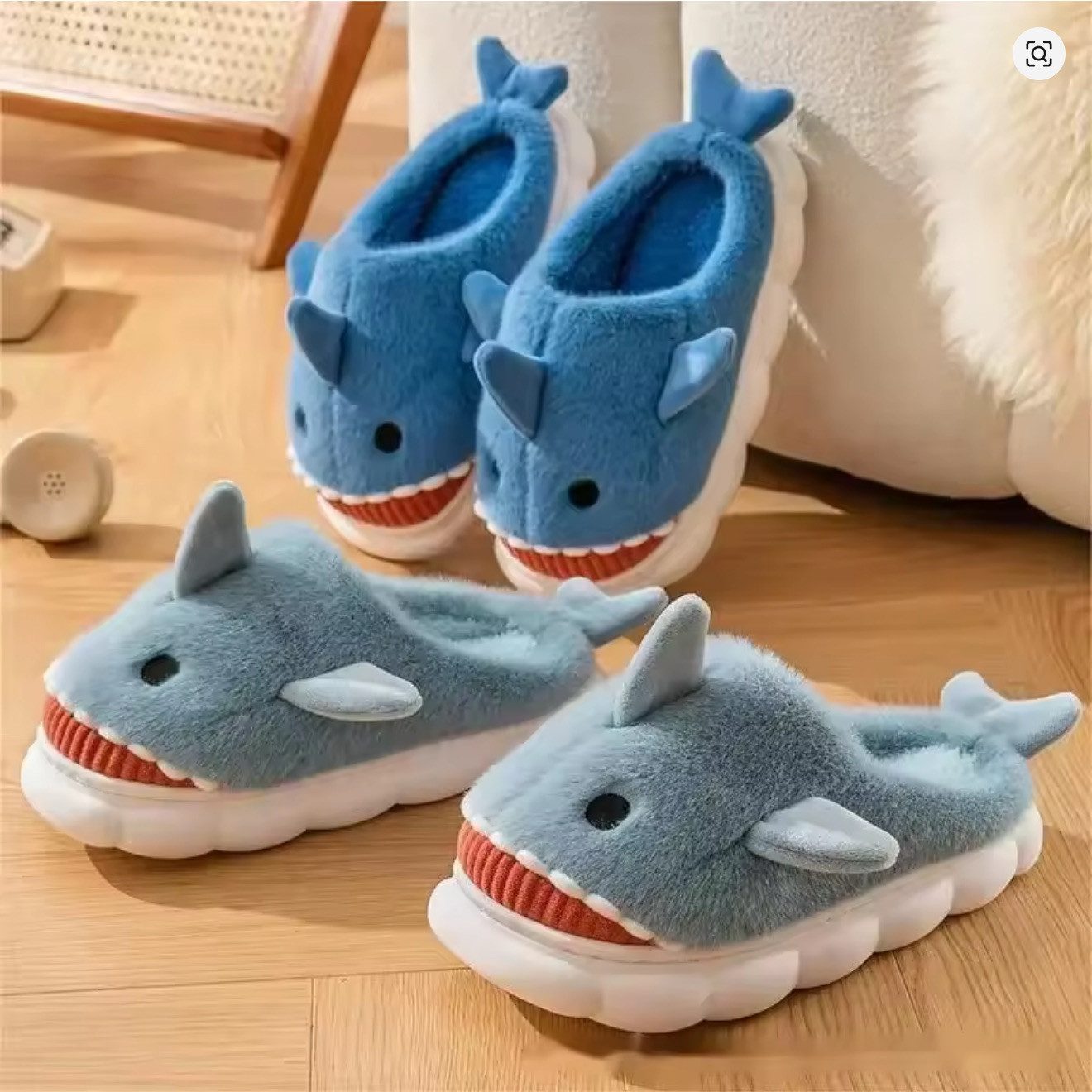 Corimori Flauschige Haifisch Pantoffeln Plüsch Hausschuhe (Packung, Geschenk) rutschfeste Sohle & weiches Innenfutter, Hai Slipper, EU Größe 38-39