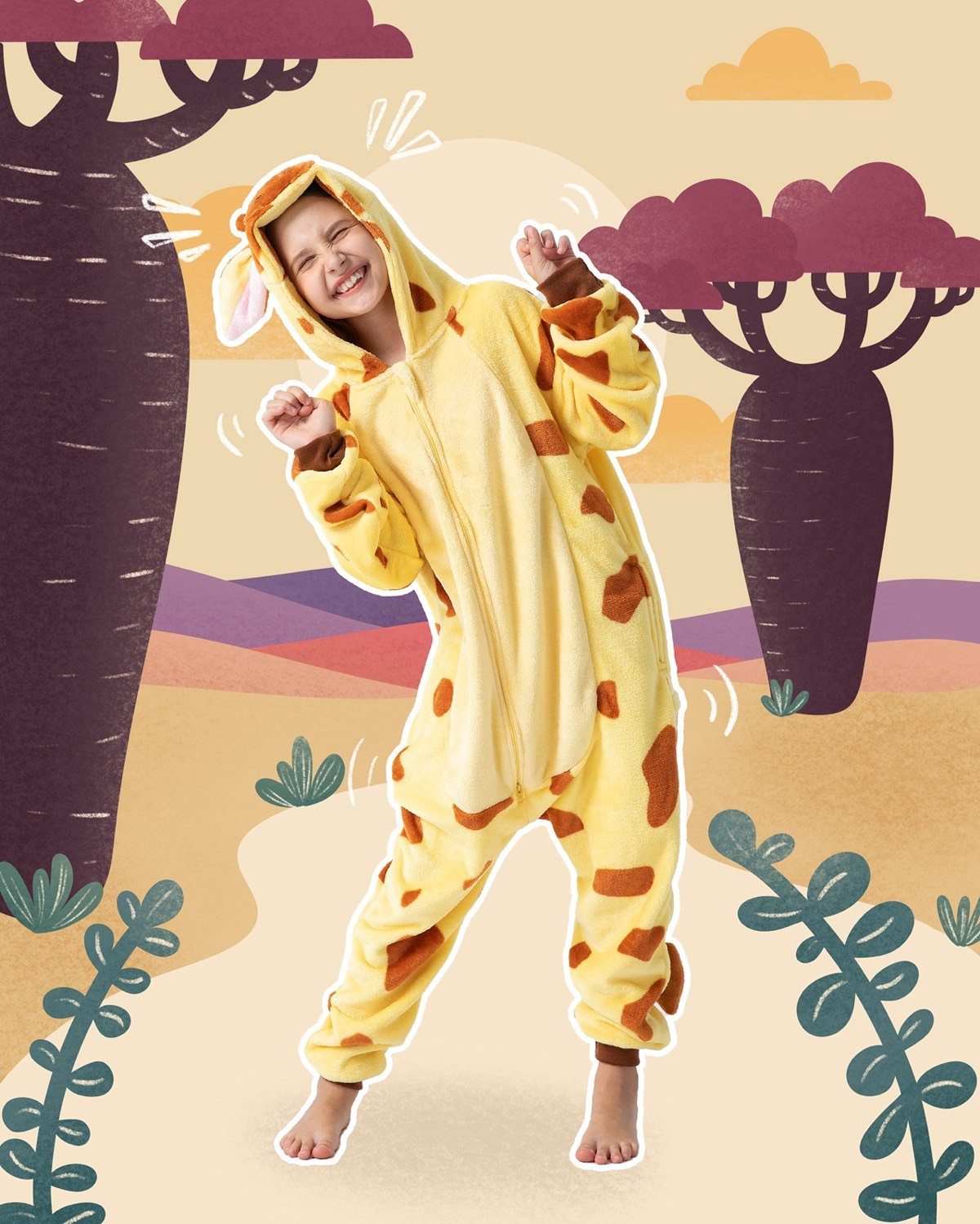 Corimori Jumpsuit kuscheliges für Jungen, Mädchen, Tierkostüme Giraffe, Jugendliche, Onesie Fasching, Kinder Karneval, Kostüm (2-tlg)