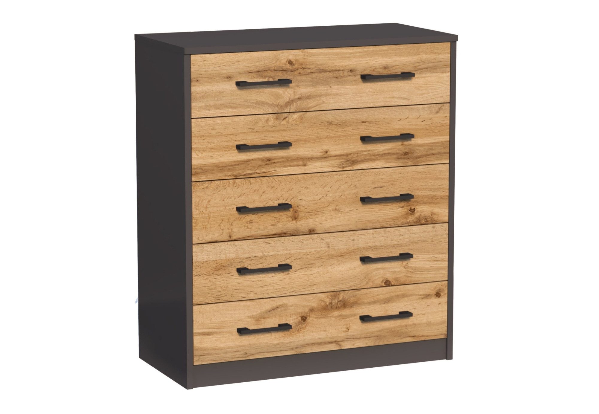 Home Collective Kommode mit 5 Schubladen mit matter Oberfläche, Kommode 74cm breit Holz (Schlafzimmer Wohnzimmer Flur Büro Organizer, Metallrollen mit Auszugsstopp), Schrank mit Schubladen Sideboard Highboard Anrichte Graphit-Eiche