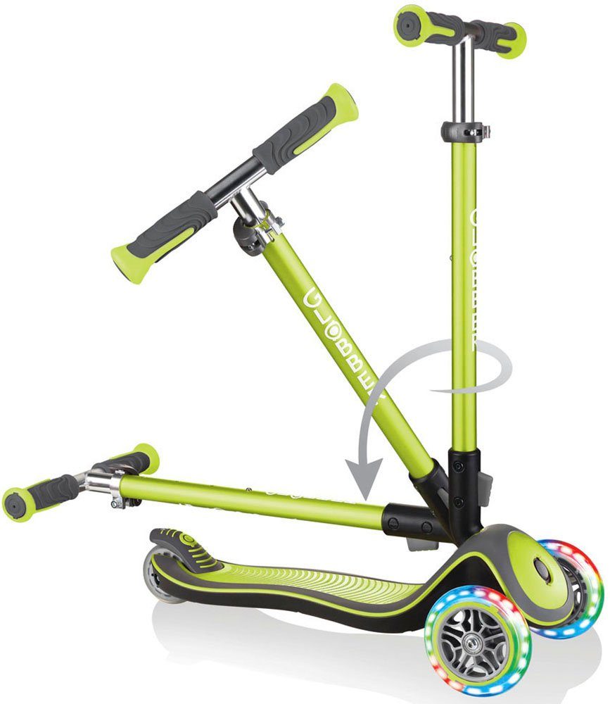 toys Globber LIGHTS, grün Leuchtrollen ELITE Dreiradscooter authentic DELUXE & mit sports