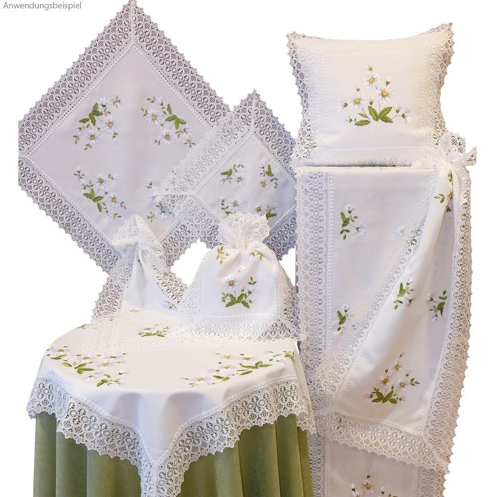 matches21 HOME & HOBBY Tischdecke Mitteldecke Stick Voile Stoff mit Häkelka günstig online kaufen