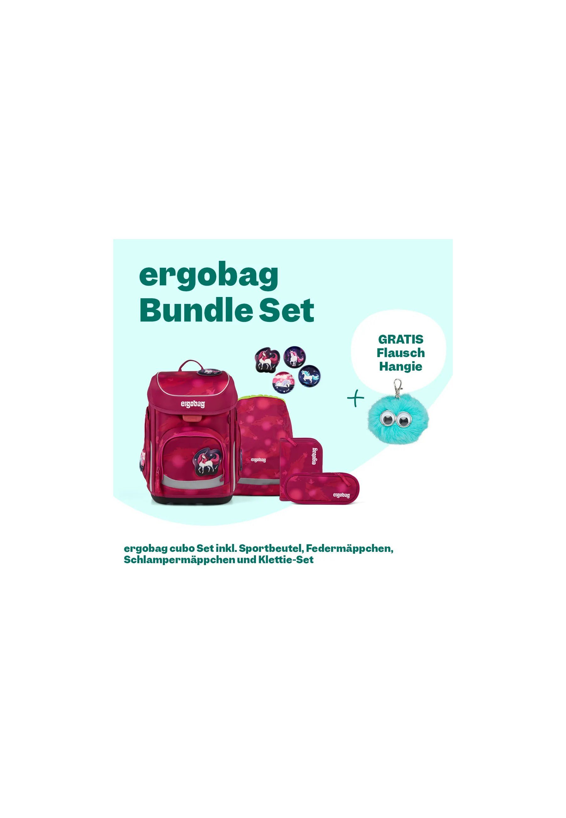 ergobag Schulranzen cubo Bundle Set (6-tlg., 6-teiliges Set), größenverstellbares Rückensystem